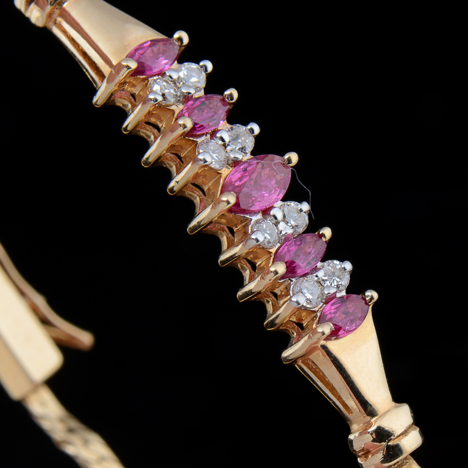 14K Yellow Gold Ruby and Diamond Herringbone Chain Bracelet