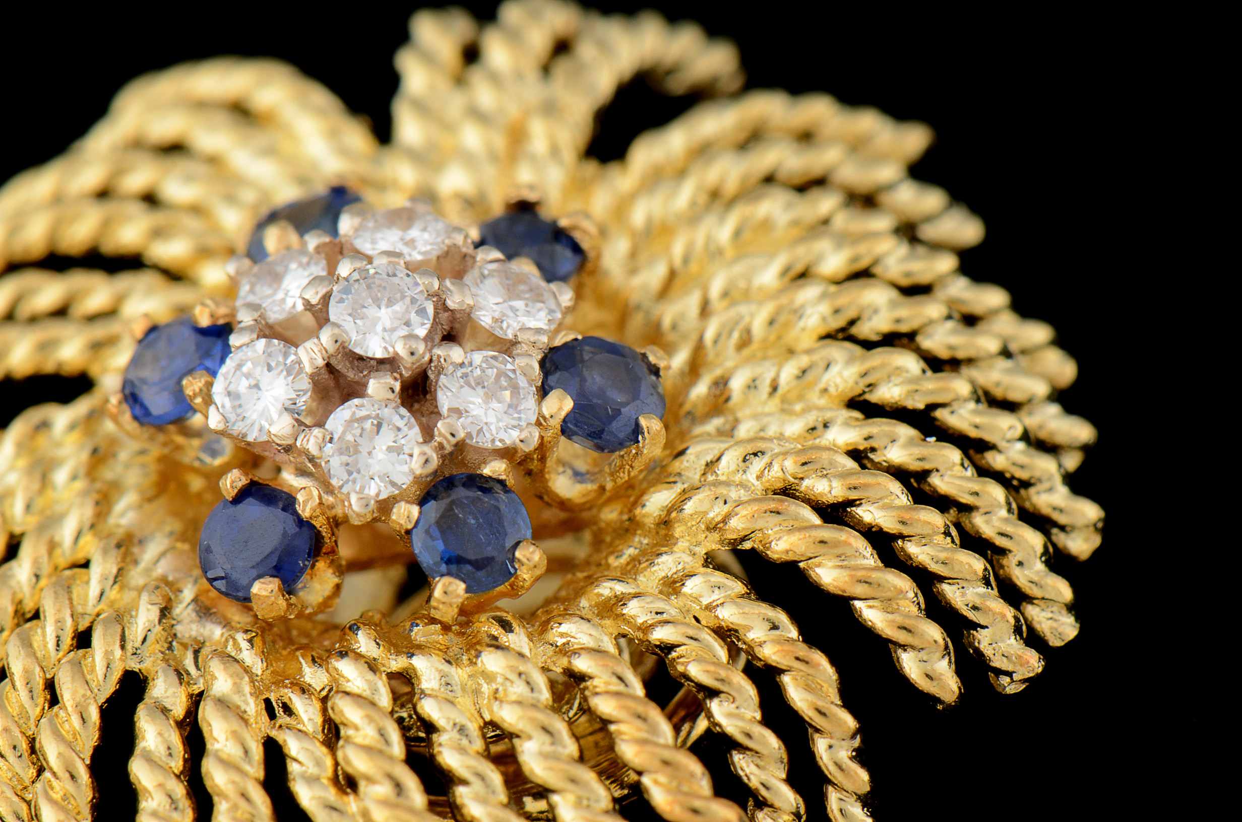 1950s Vintage 18K Yellow Gold, Diamond, and Blue Sapphire Clip-On Earrings