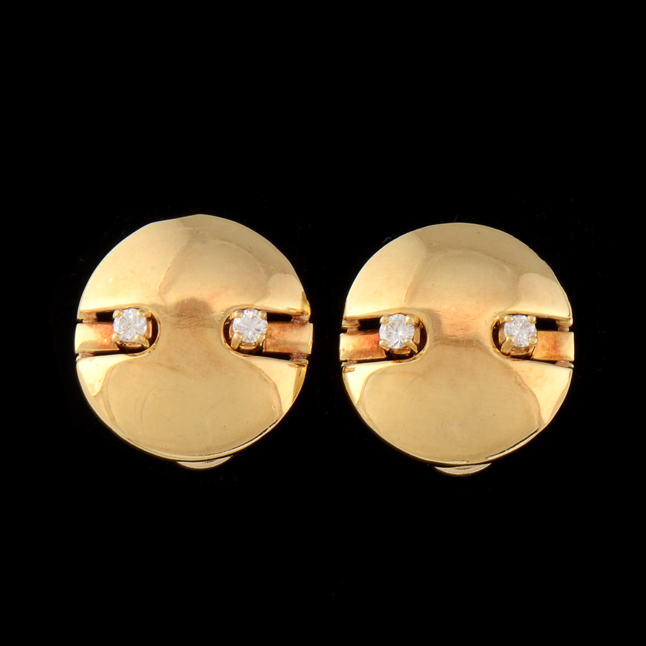 18K Yellow Gold Diamond Dome Shape Disc Clip-On Earrings