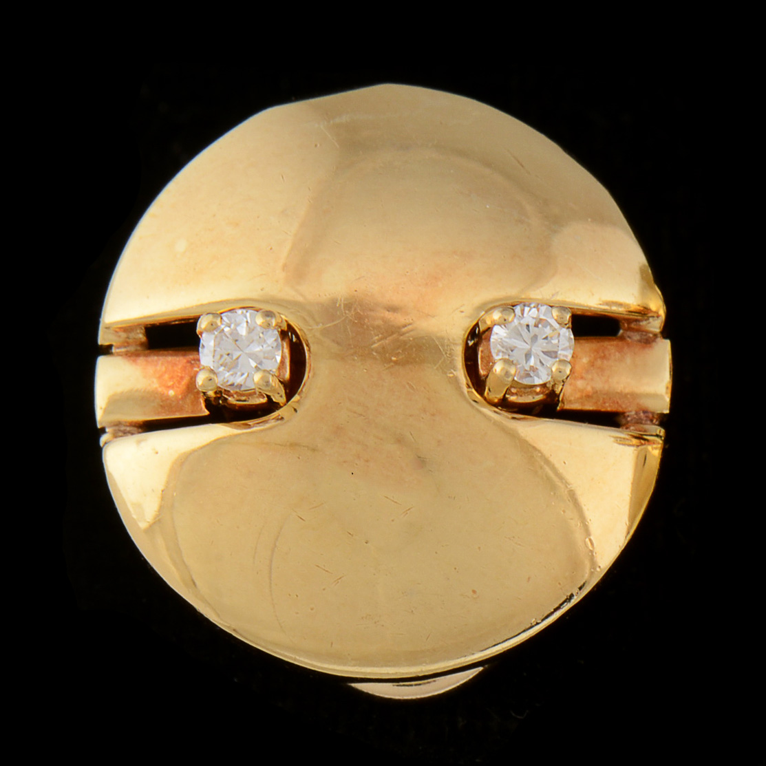 18K Yellow Gold Diamond Dome Shape Disc Clip-On Earrings
