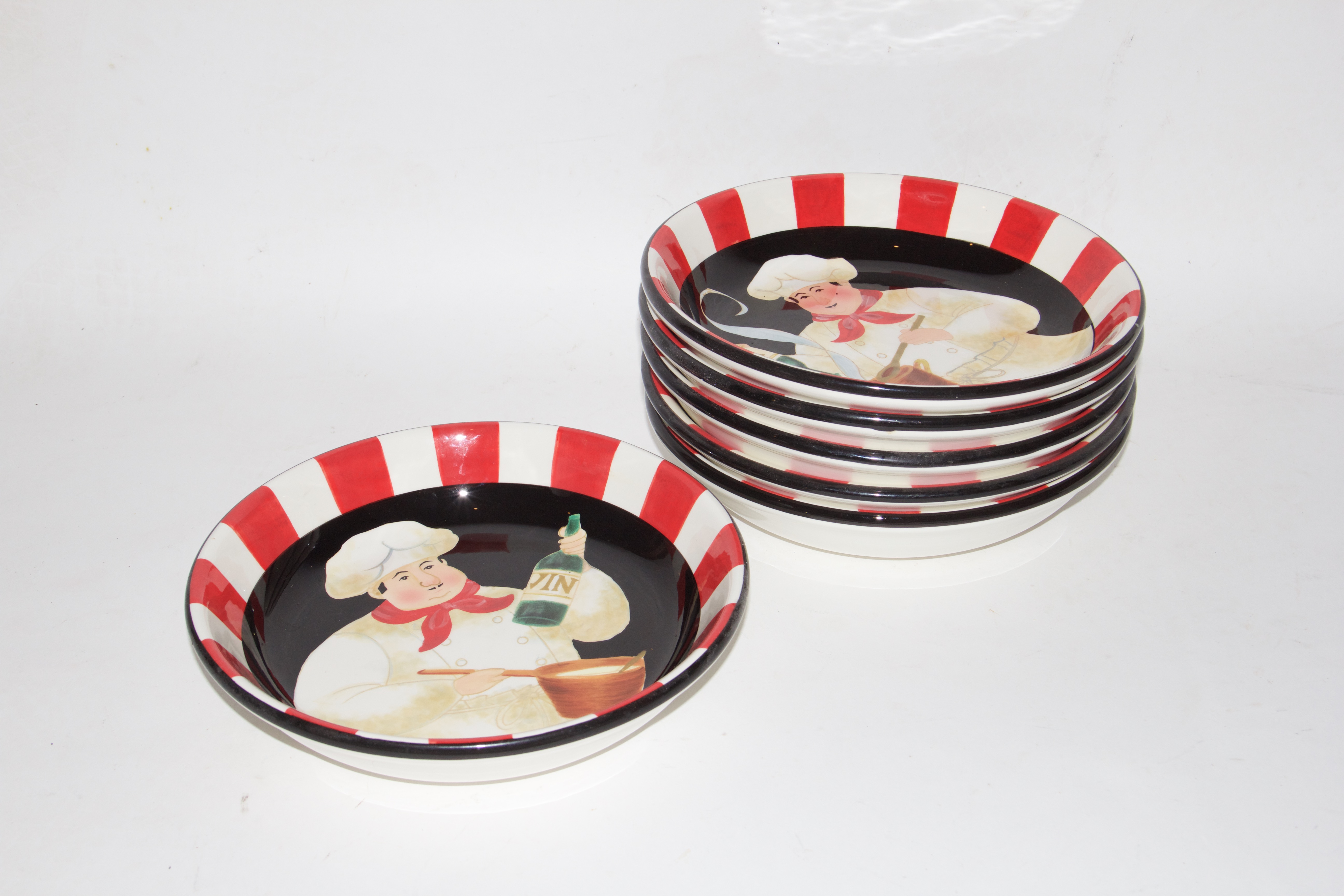 Set of Chef Themed Ceramic Pasta Bowls and Shaker