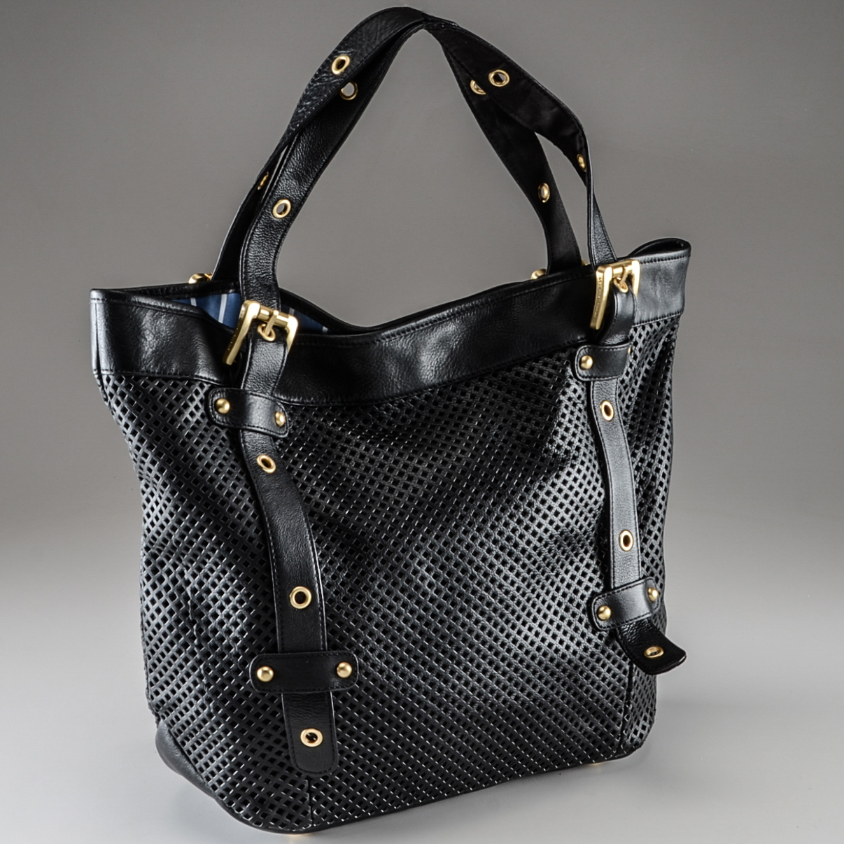 Steve Madden Designer Perforated Black Leather Tote