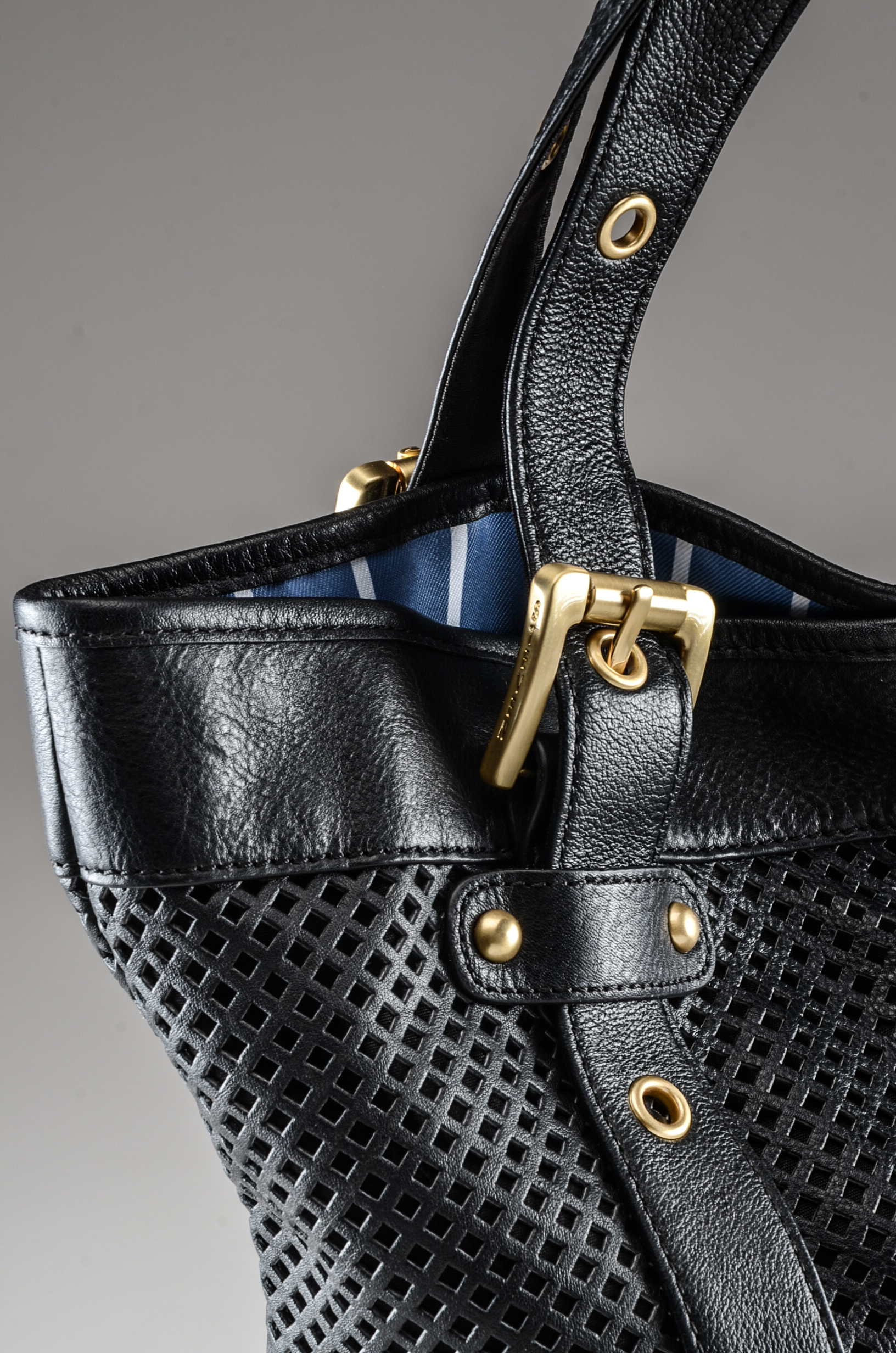 Steve Madden Designer Perforated Black Leather Tote