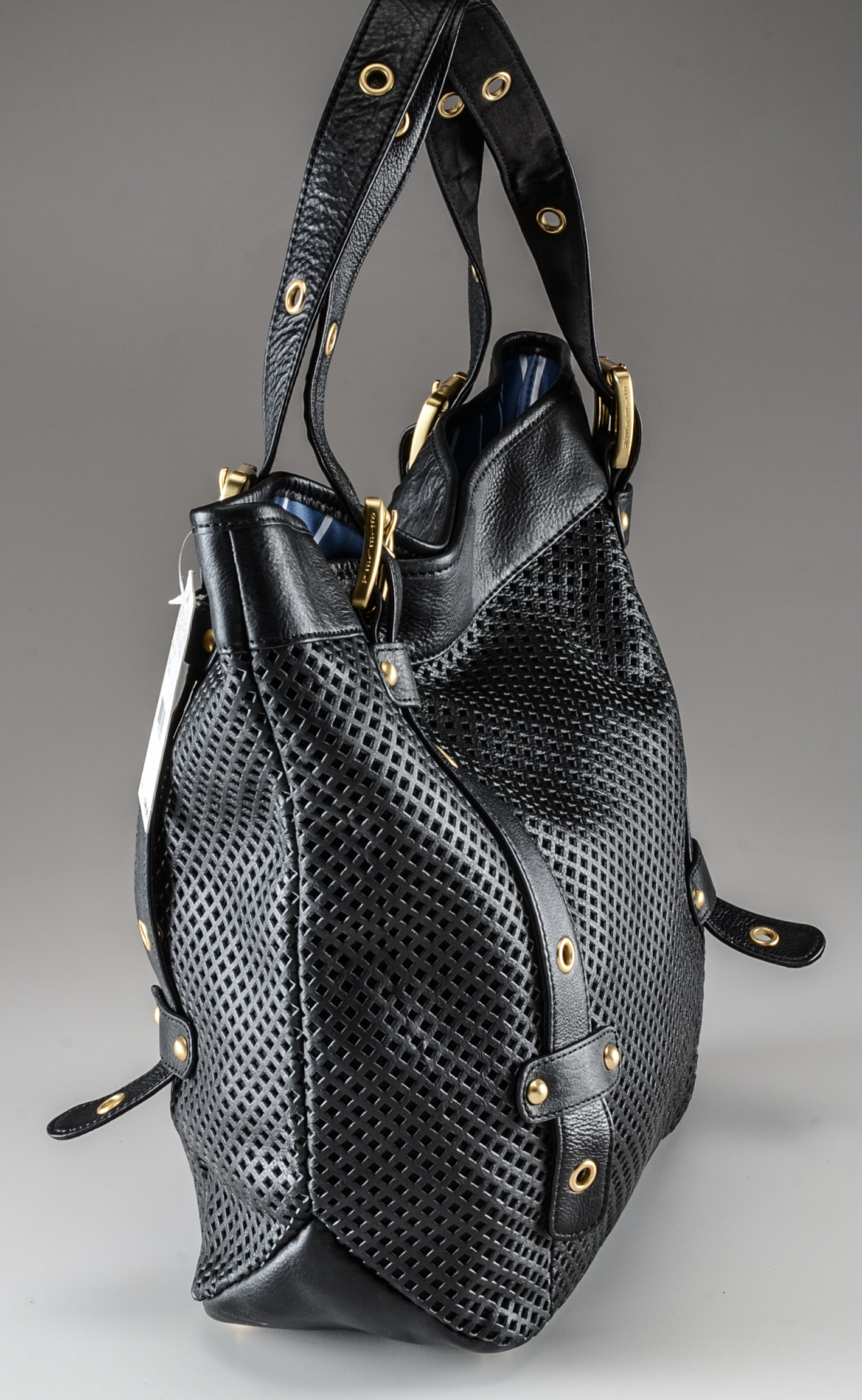 Steve Madden Designer Perforated Black Leather Tote