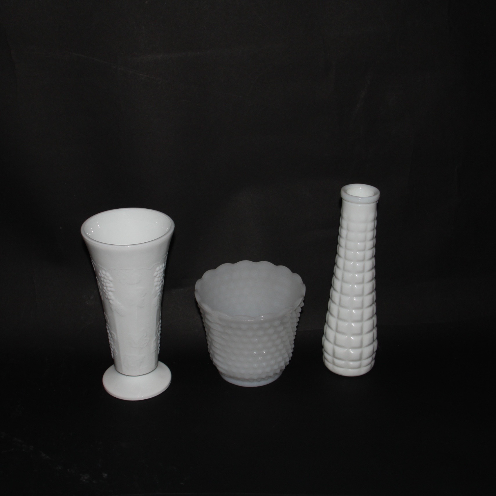 Three Milk Glass Vases