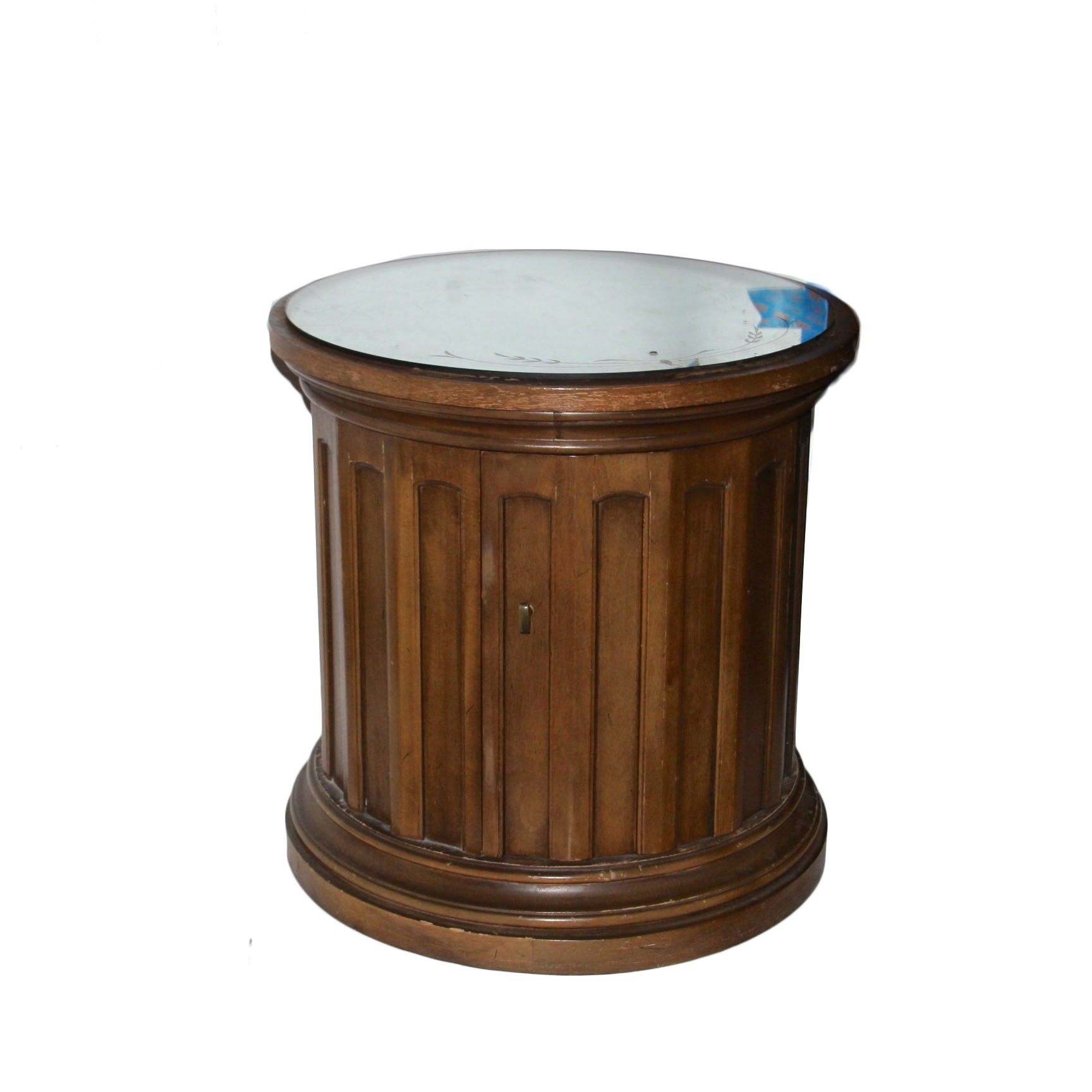 Vintage Column End Table and Round Mirror