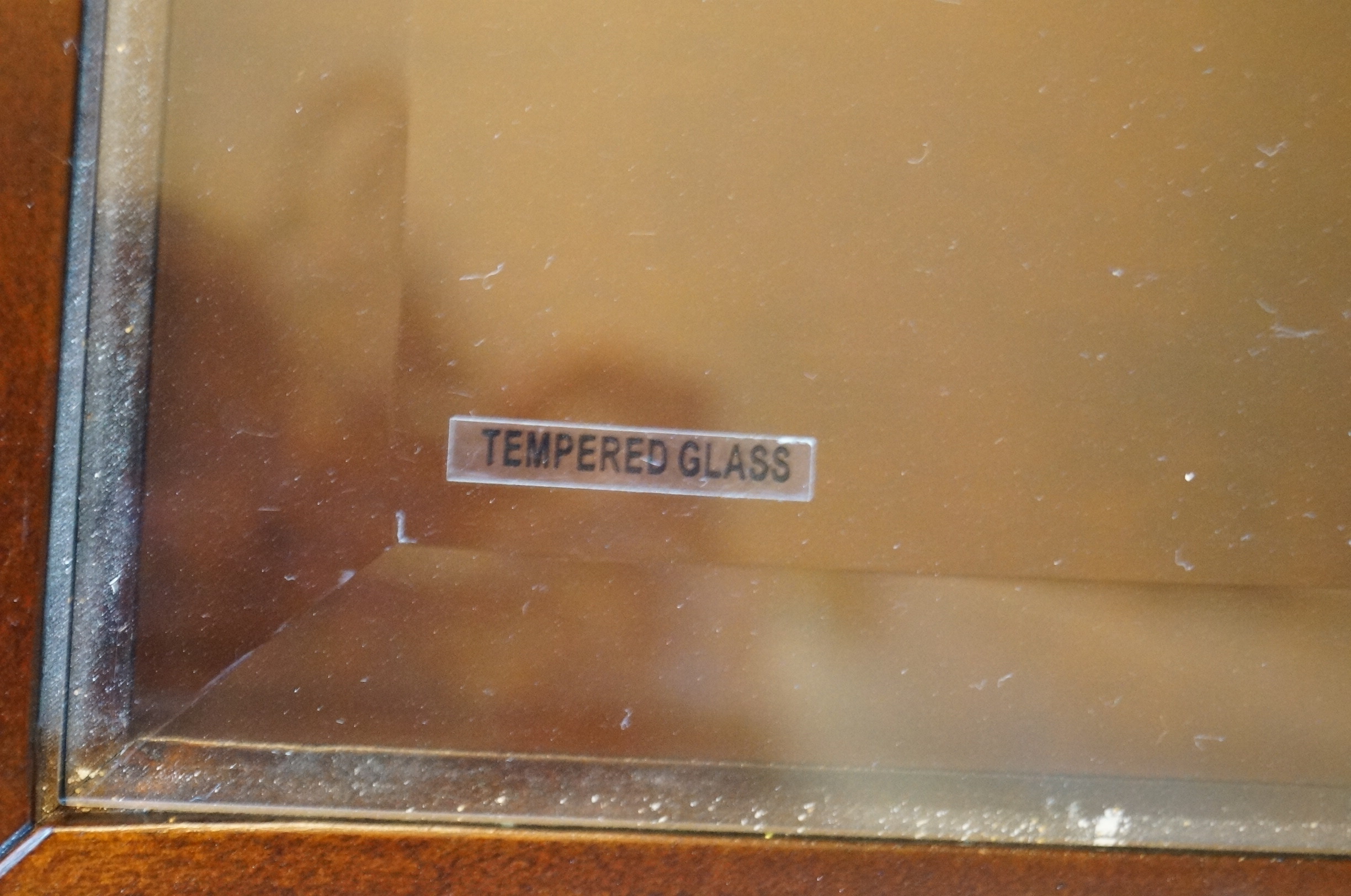 Walnut Finished Glass Top Console Table