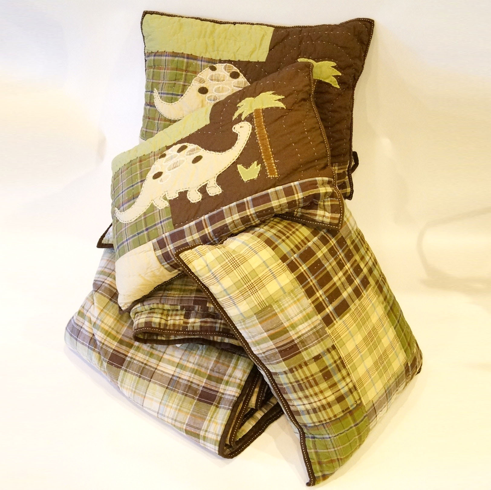 Pair of Pottery Barn KId's Madras Quilted Twin Bedding