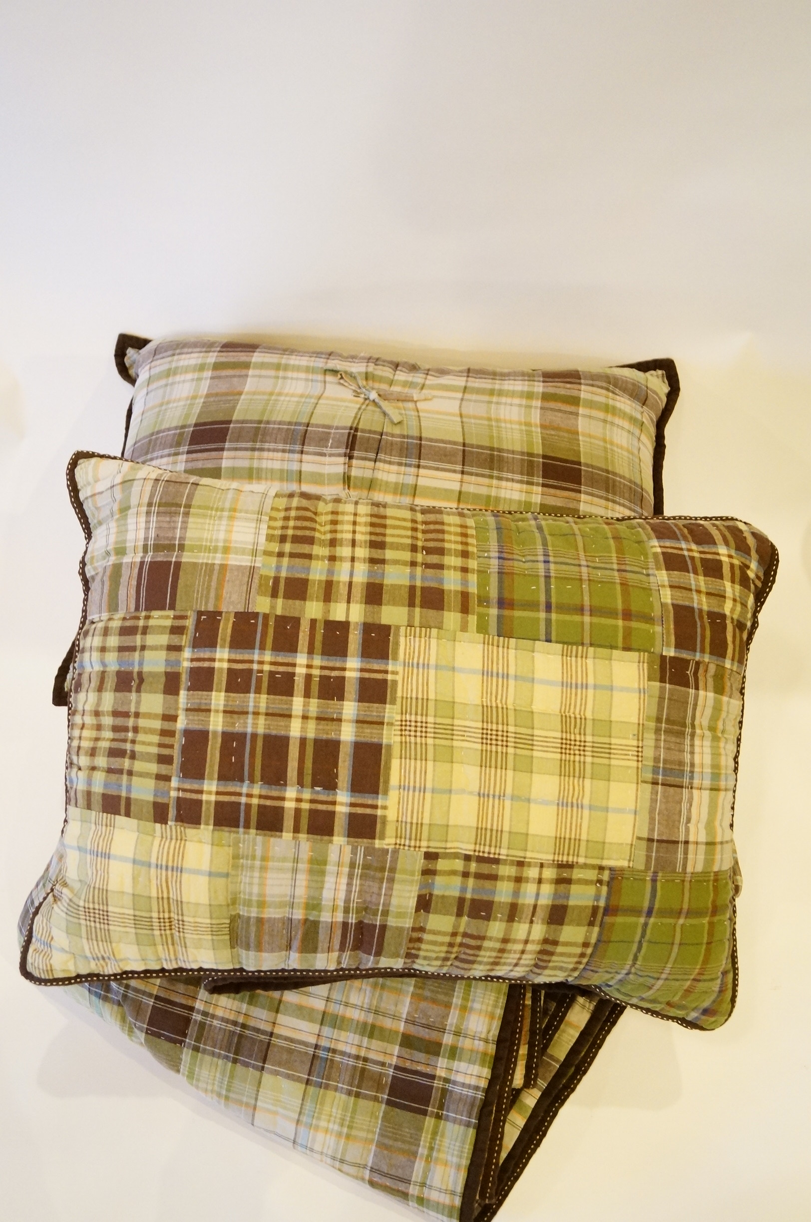 Pair of Pottery Barn KId's Madras Quilted Twin Bedding