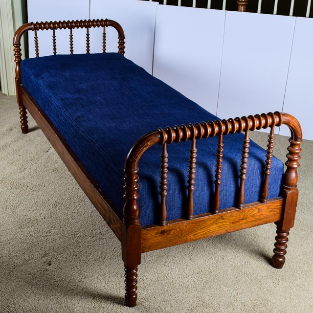 Upholstered Jenny Lind Style Walnut Bench EBTH