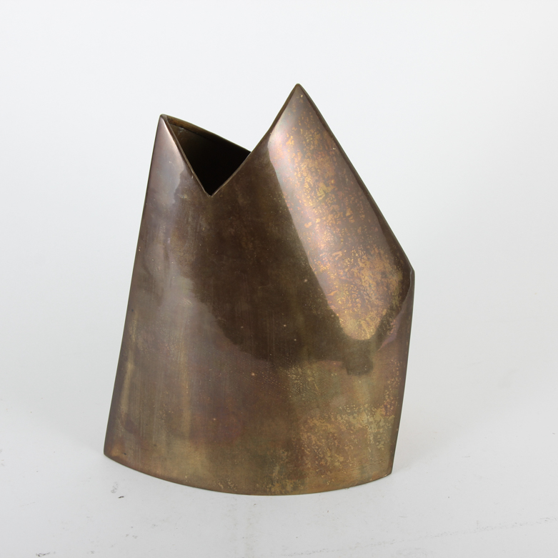 Signed Modernist Brass Sculptural Vase