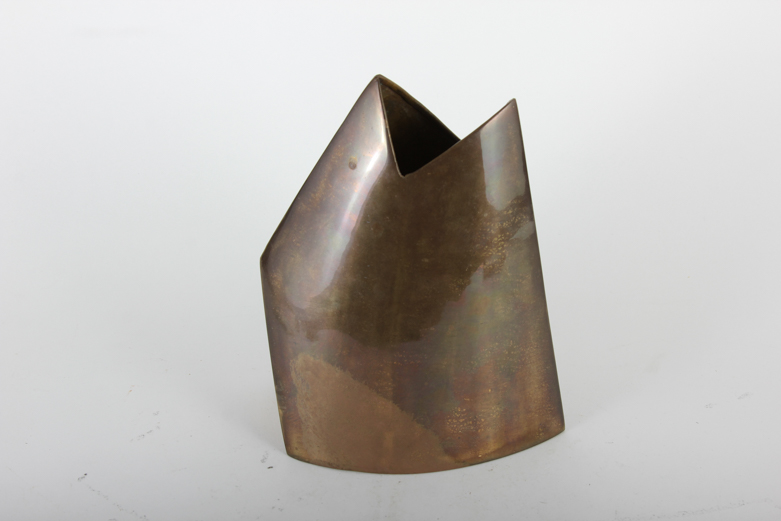 Signed Modernist Brass Sculptural Vase