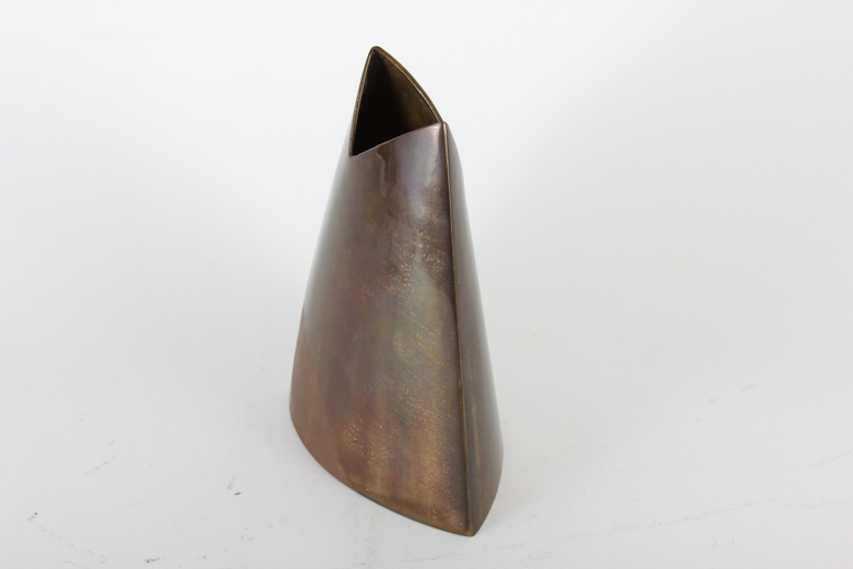 Signed Modernist Brass Sculptural Vase