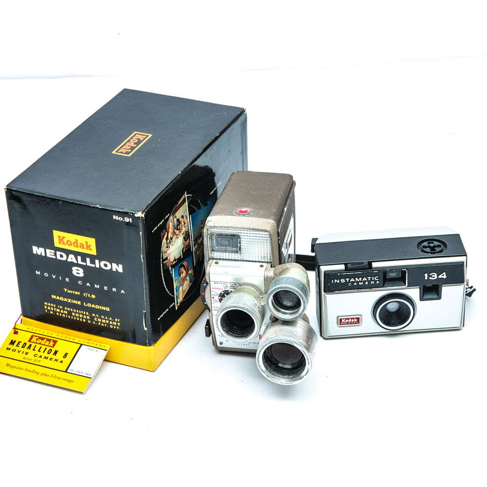 Vintage Kodak Medallion 8 Movie Camera and Instamatic Camera