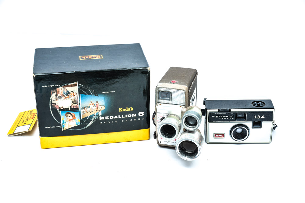 Vintage Kodak Medallion 8 Movie Camera and Instamatic Camera