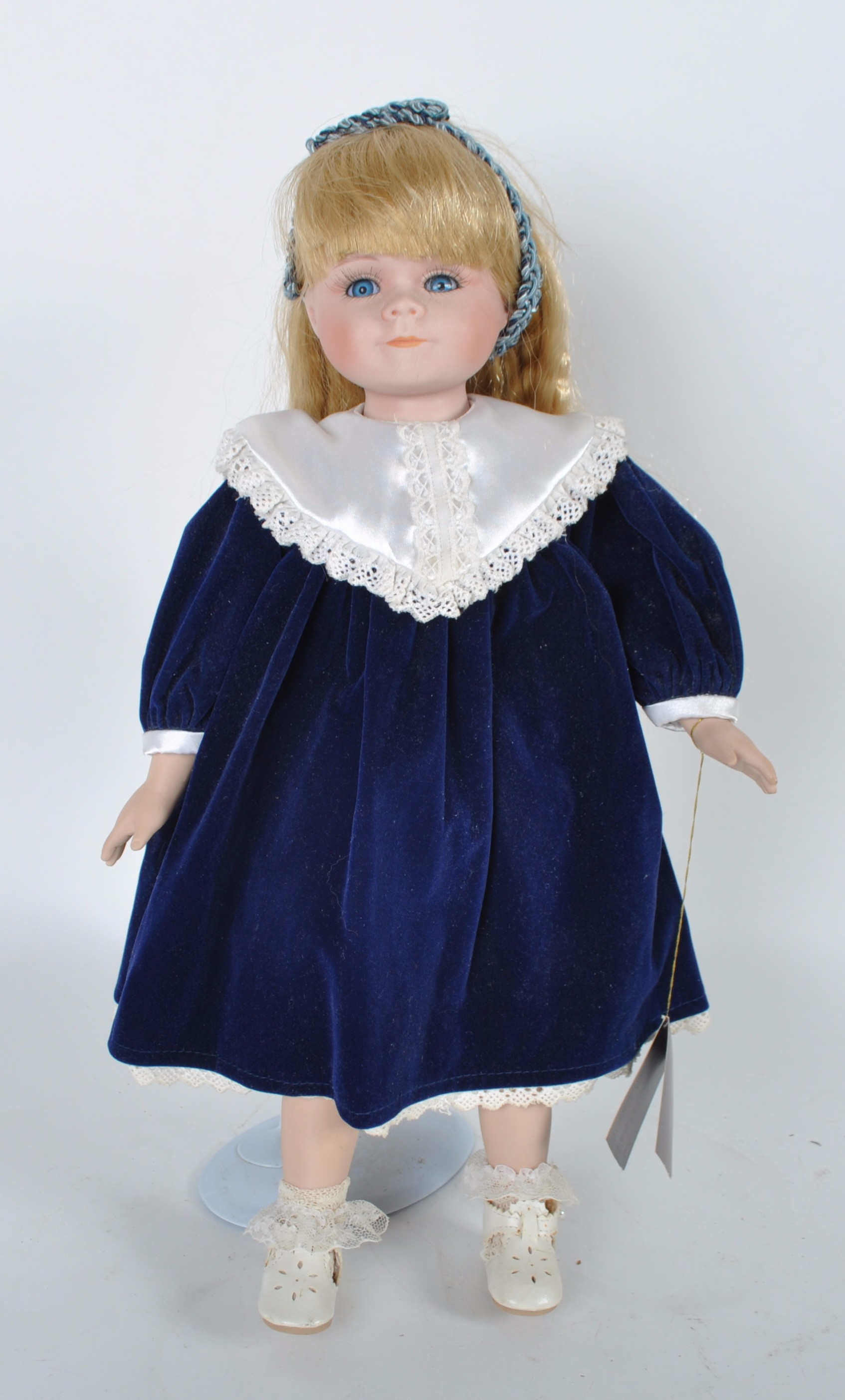 House of Lloyd Porcelain Doll in Blue Velvet Dress