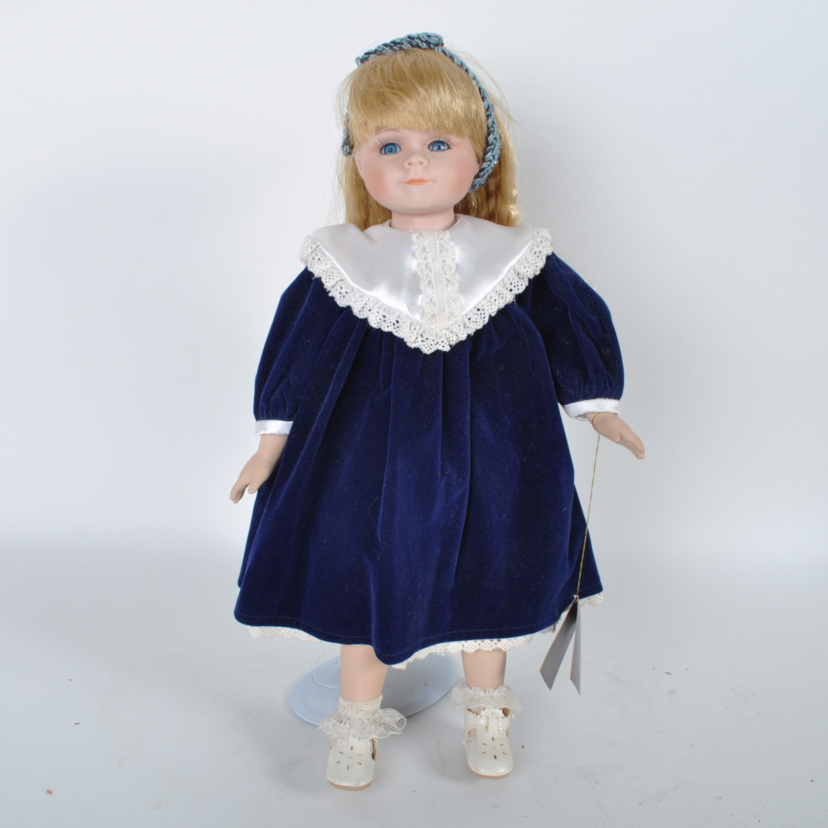 House of Lloyd Porcelain Doll in Blue Velvet Dress