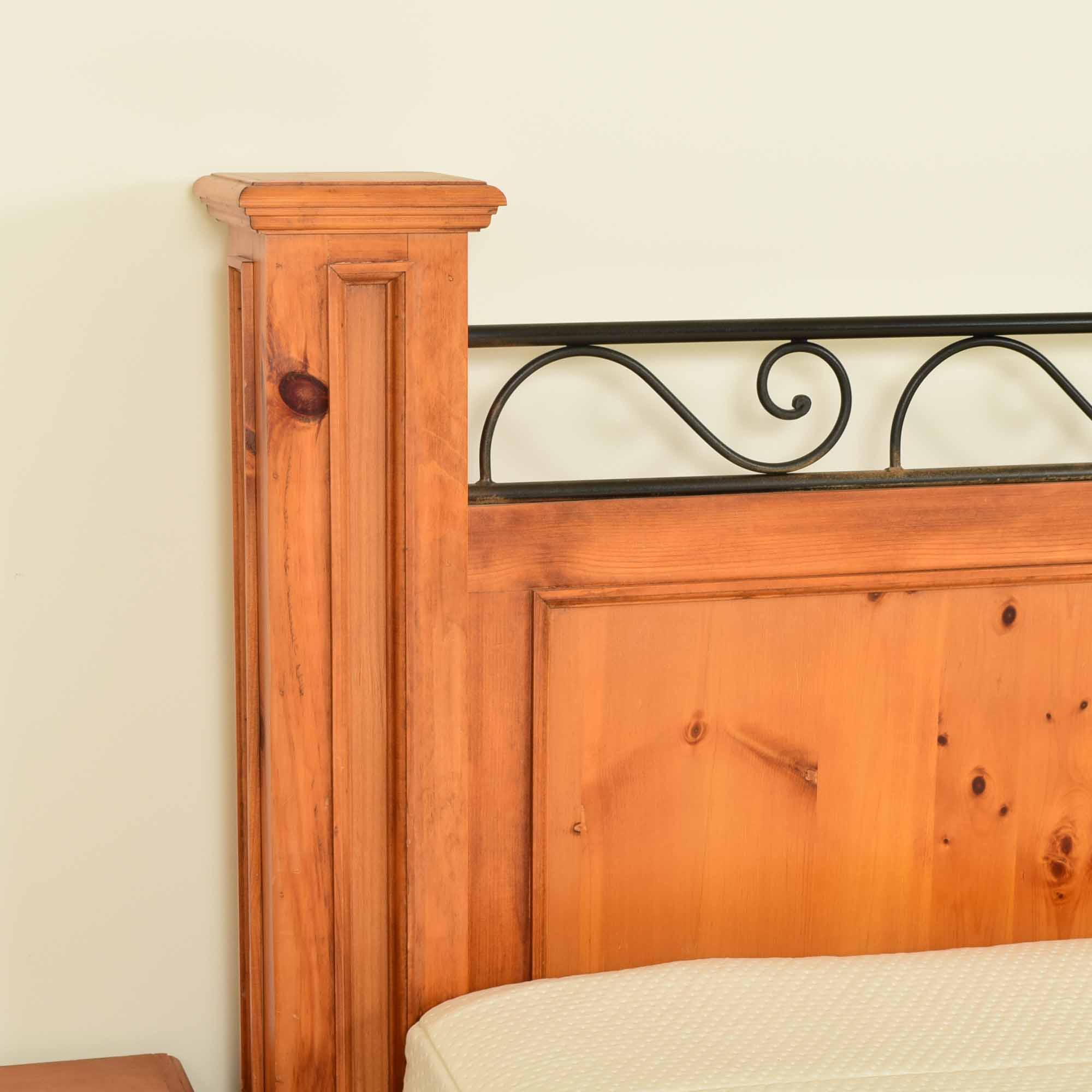 Country Style Pine and Iron King Bed