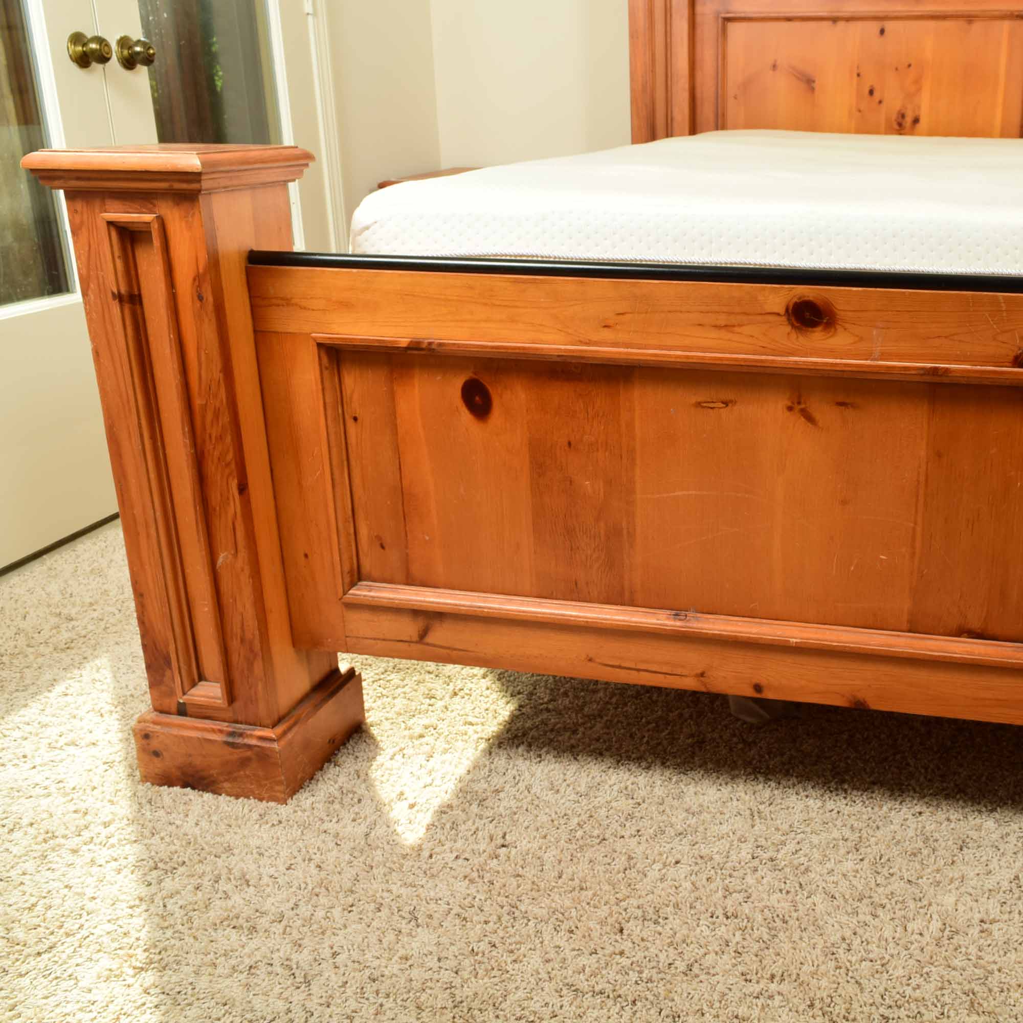 Country Style Pine and Iron King Bed