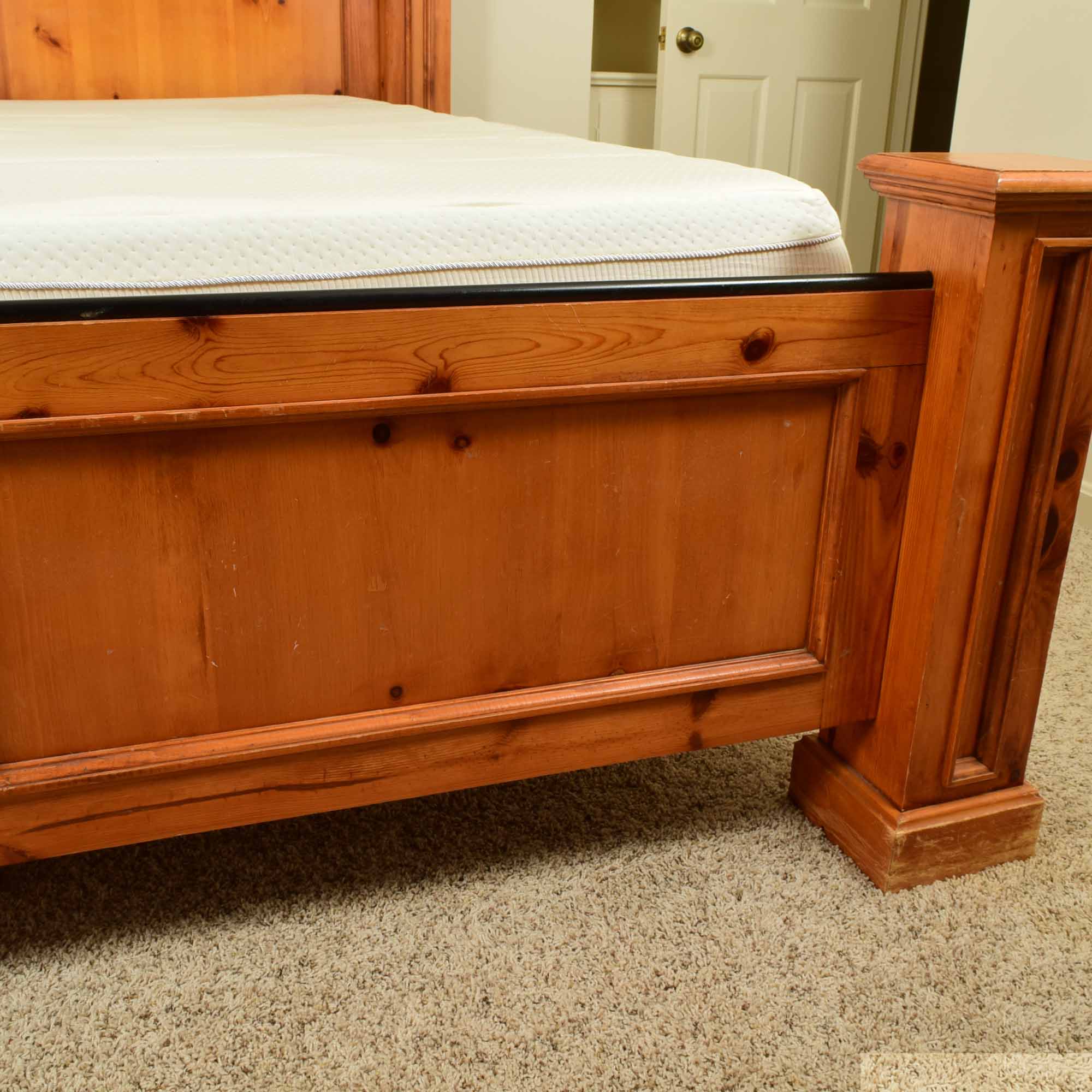 Country Style Pine and Iron King Bed