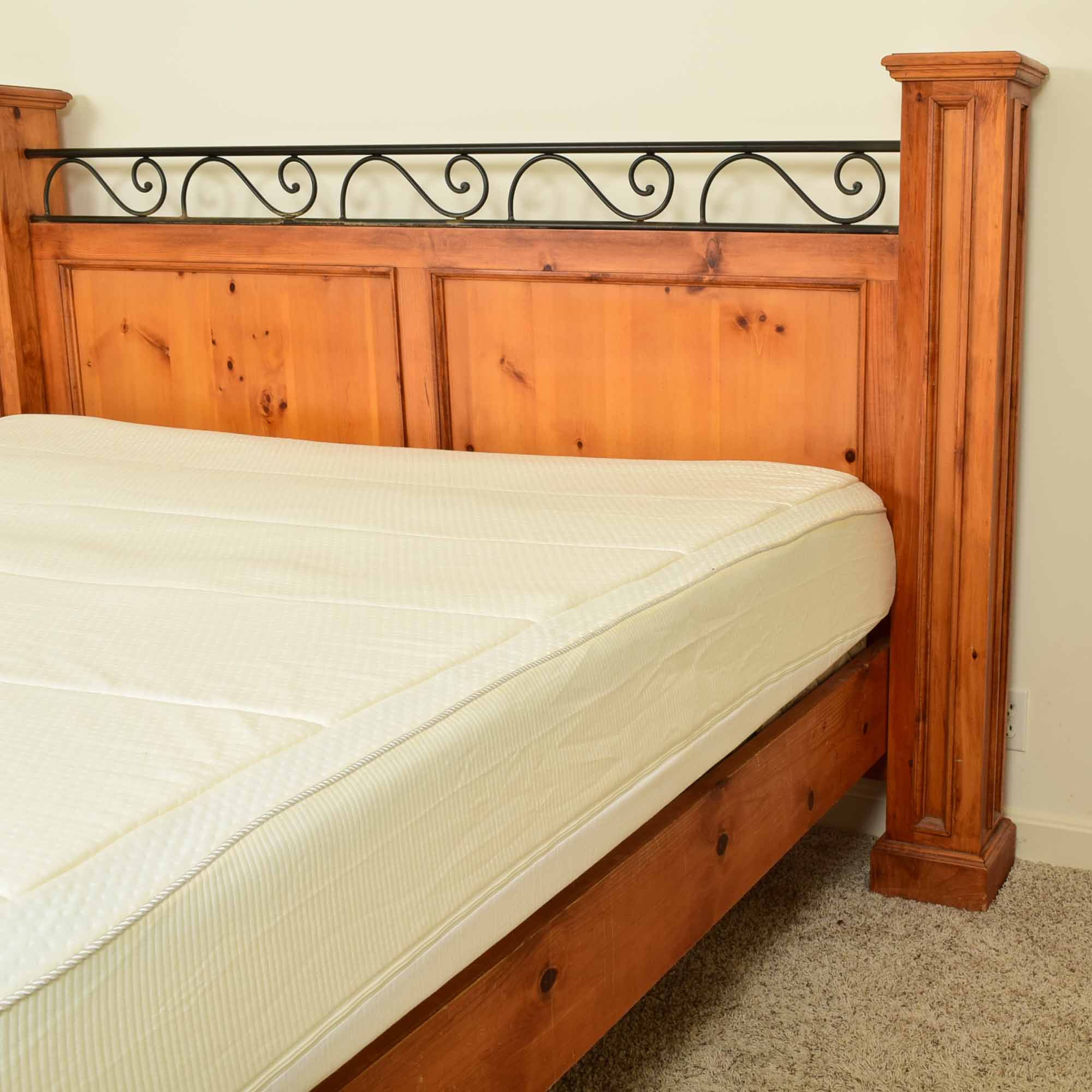 Country Style Pine and Iron King Bed
