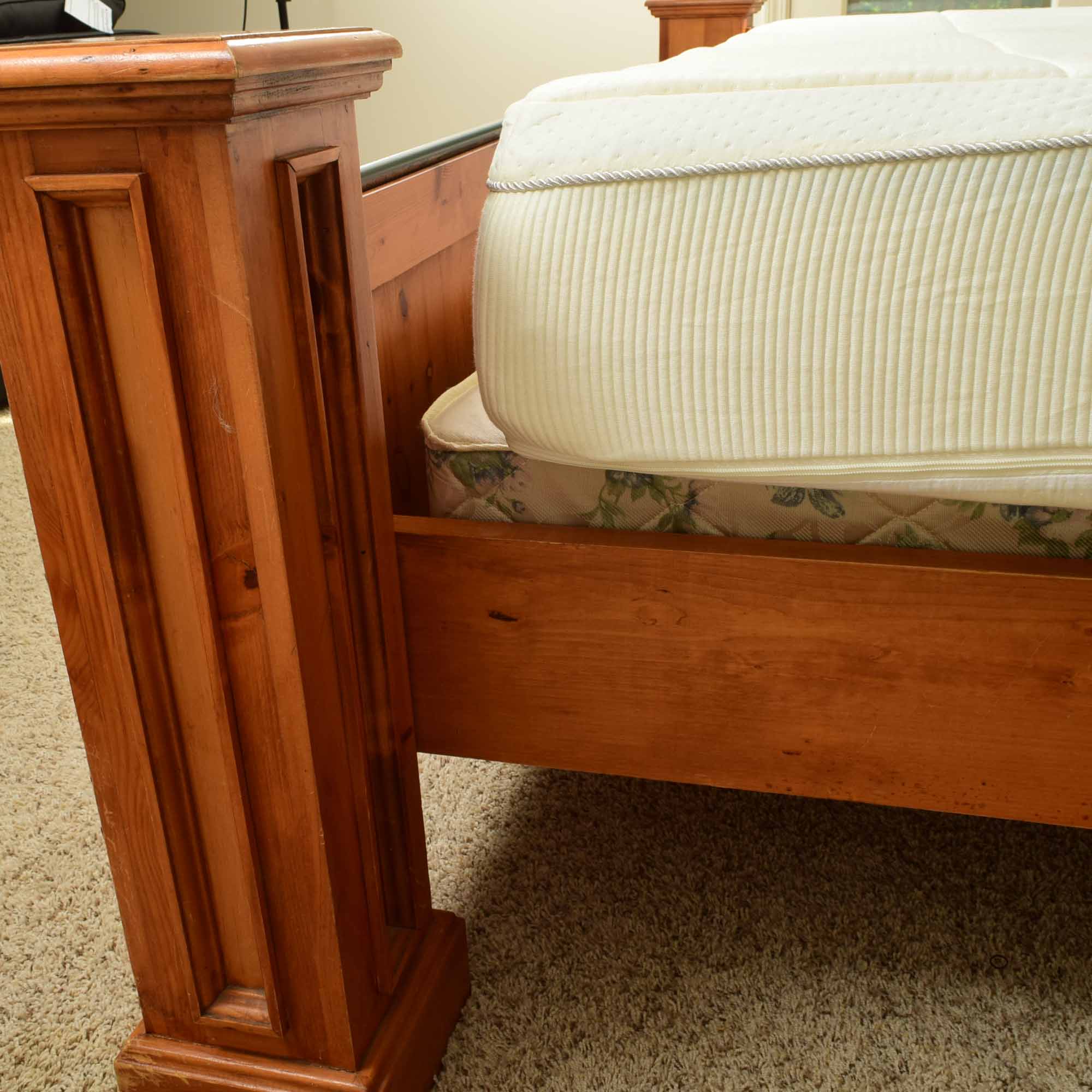 Country Style Pine and Iron King Bed