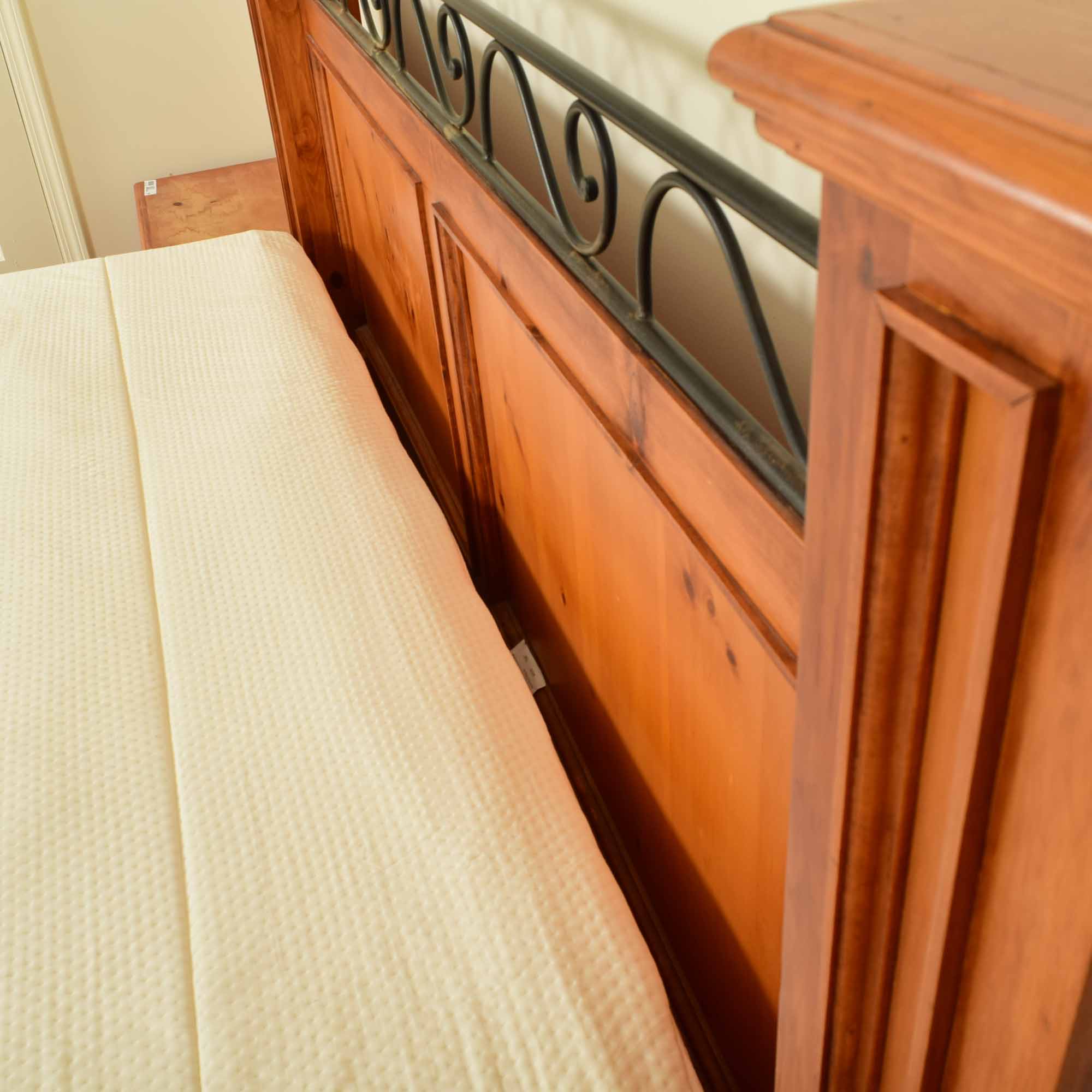 Country Style Pine and Iron King Bed