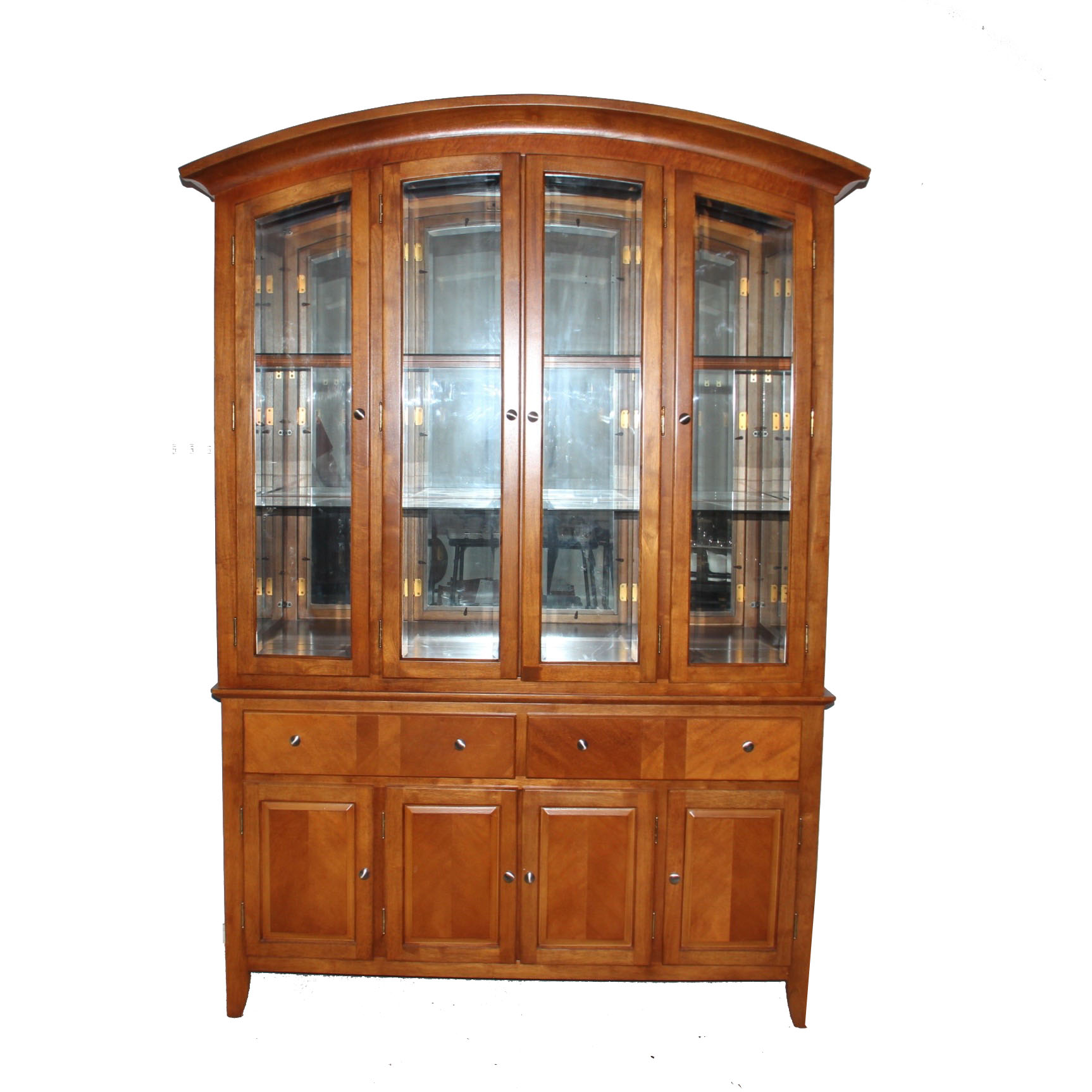 Cherry Finished Bowed Top China Hutch