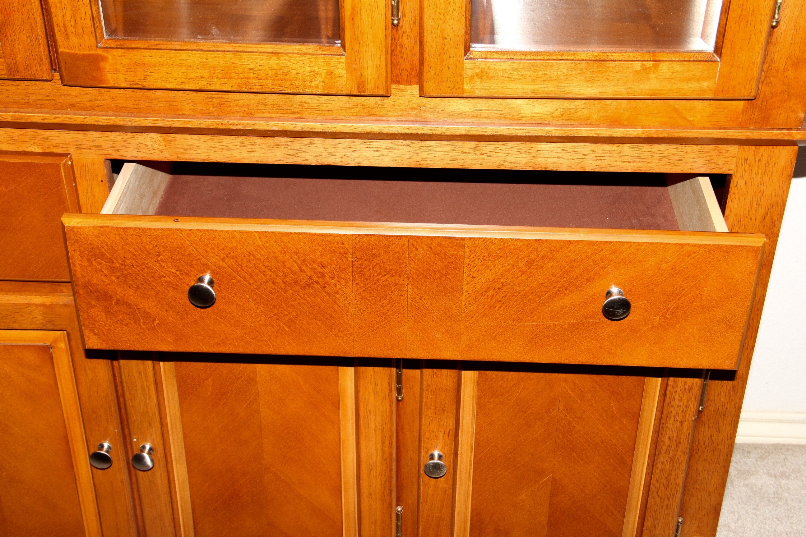 Cherry Finished Bowed Top China Hutch