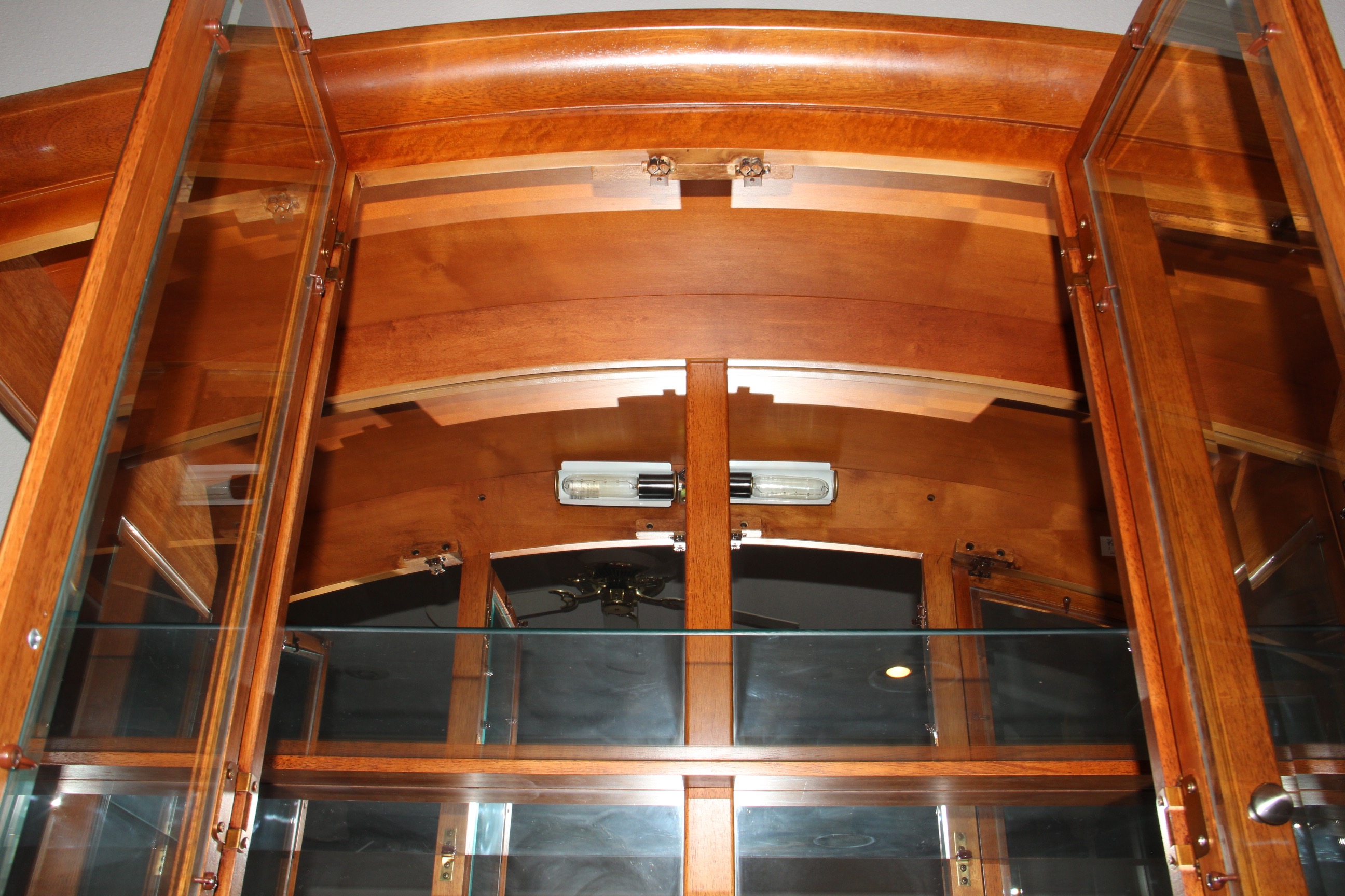 Cherry Finished Bowed Top China Hutch