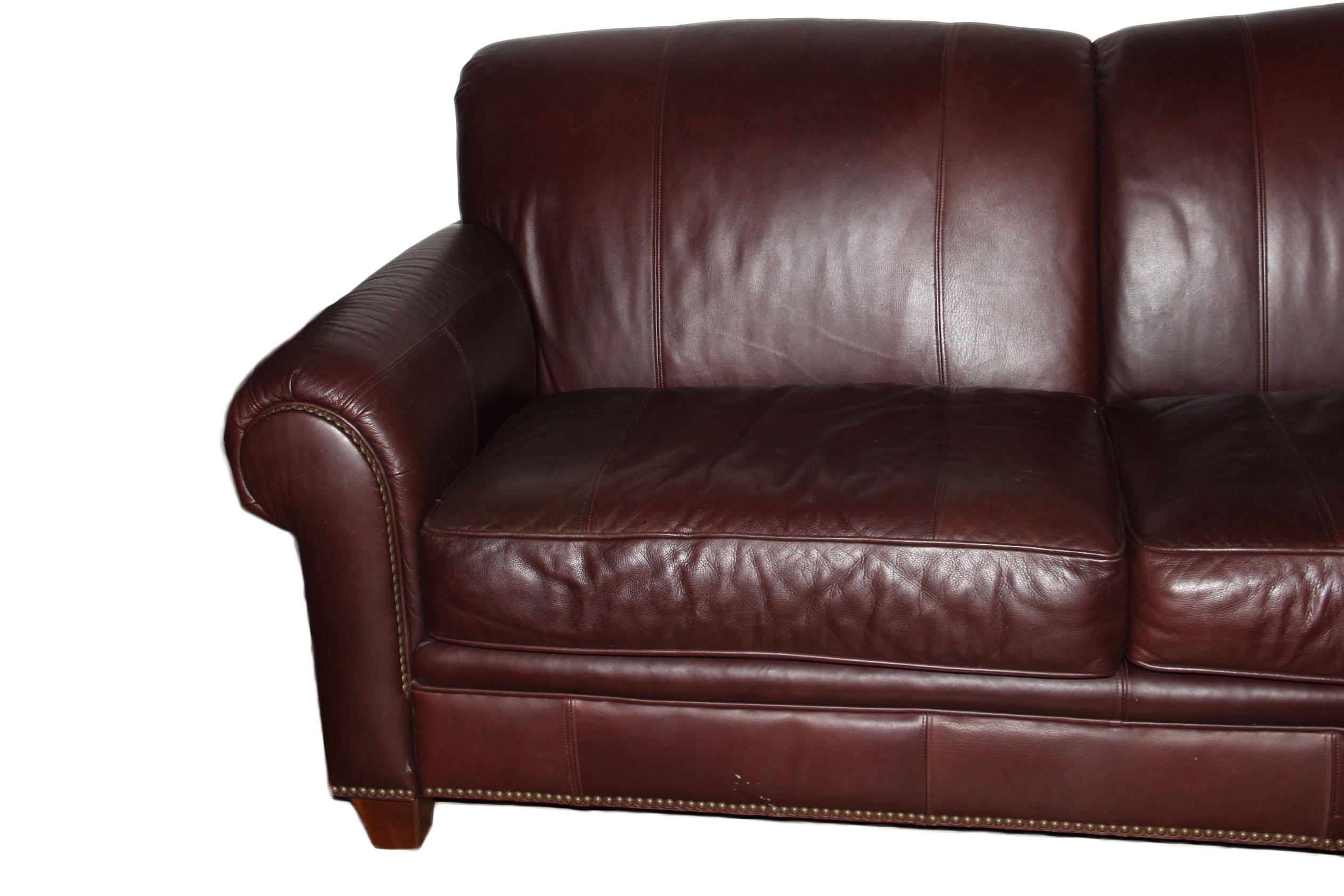 Traditional Cordovan Leather Sofa
