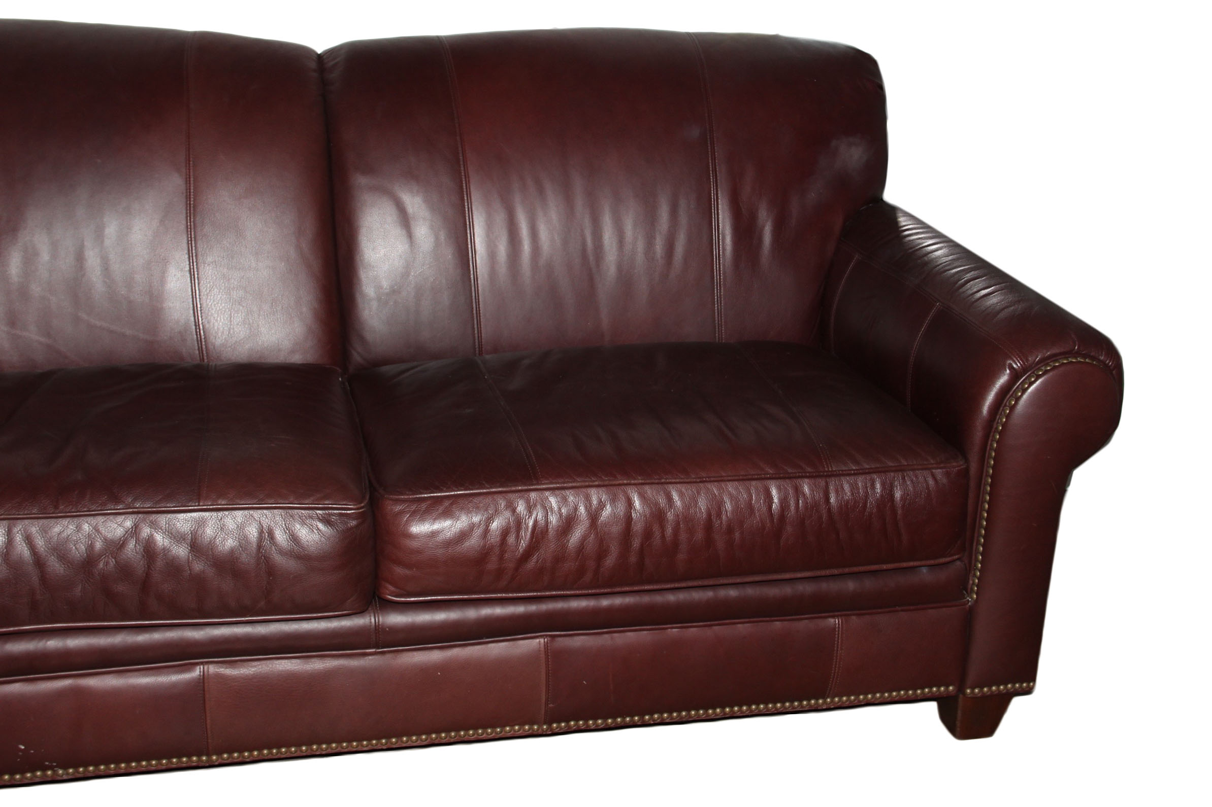 Traditional Cordovan Leather Sofa