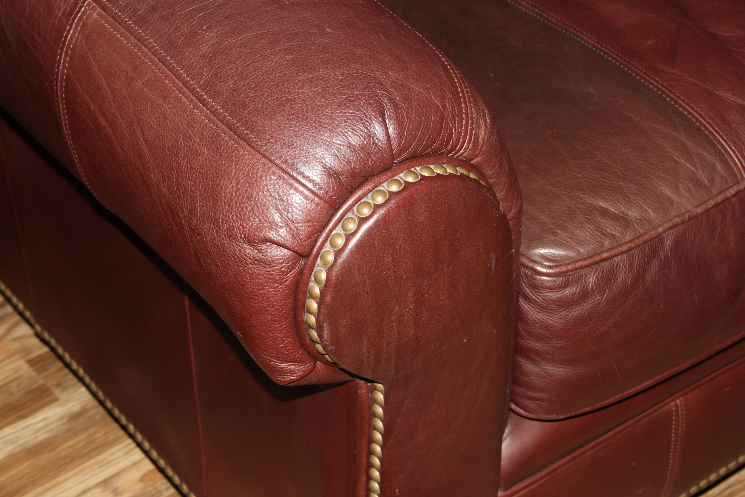Traditional Cordovan Leather Sofa