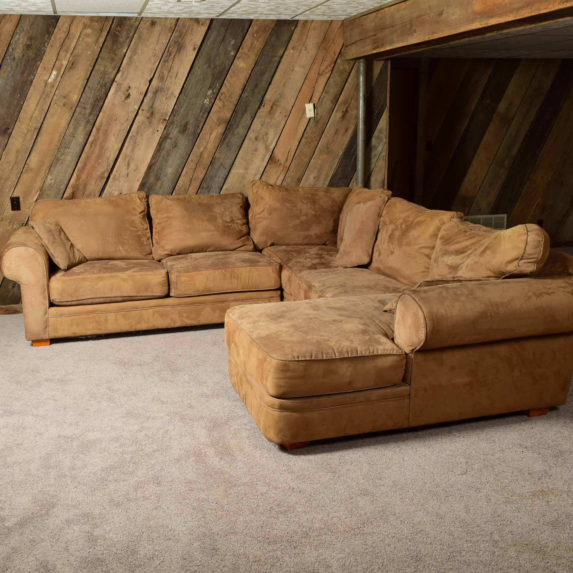Tan Micorsuede Three-Piece Sectional Sofa