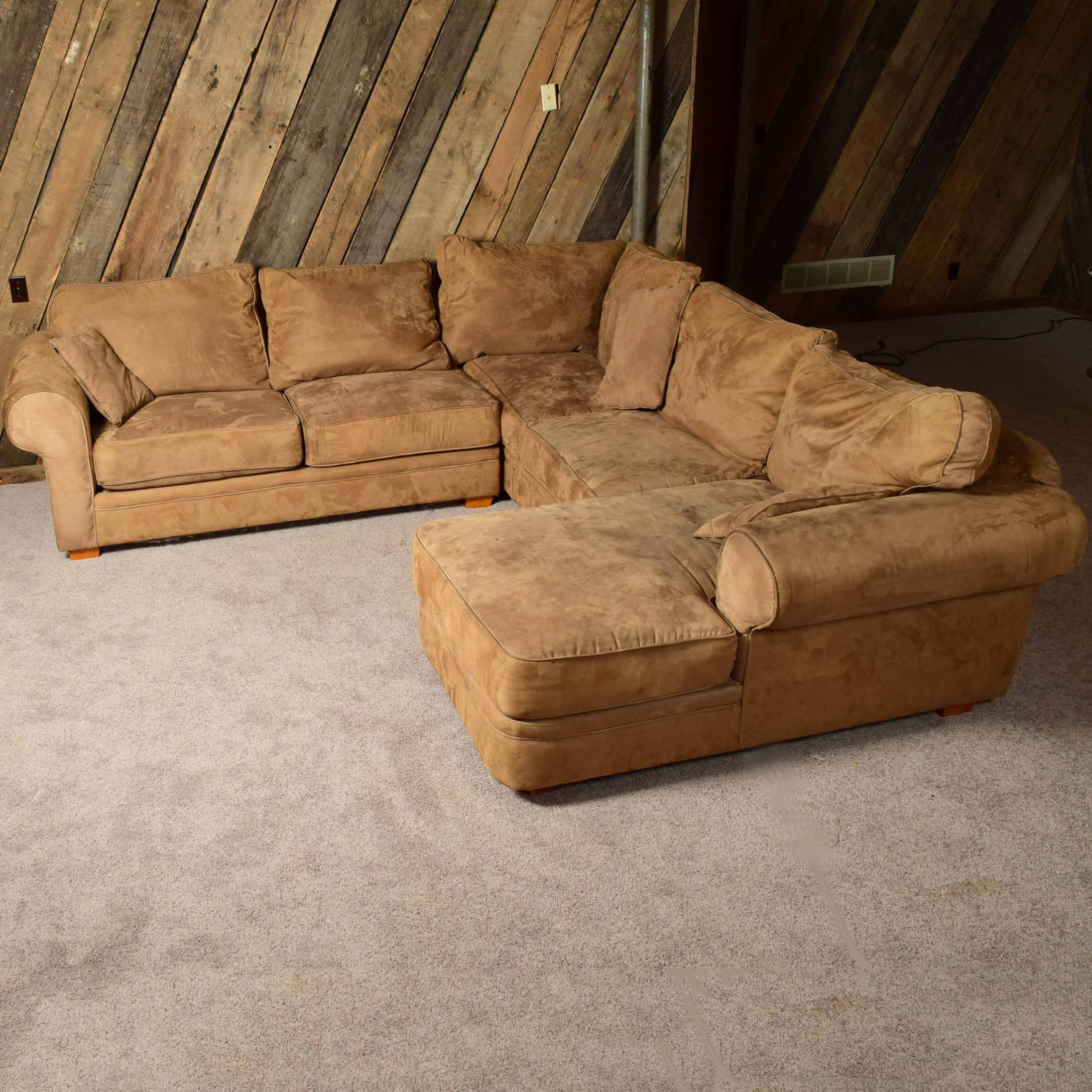 Tan Micorsuede Three-Piece Sectional Sofa