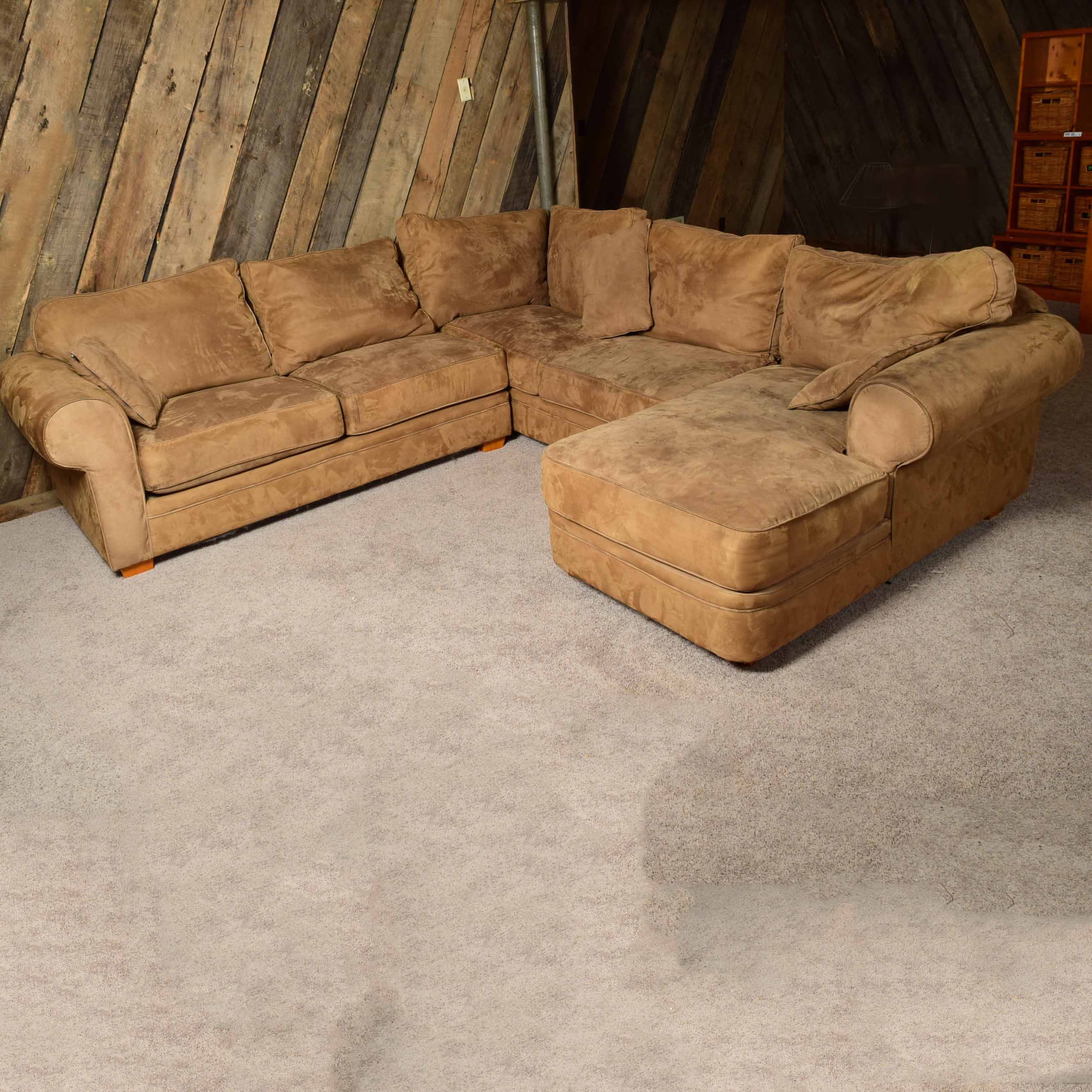 Tan Micorsuede Three-Piece Sectional Sofa