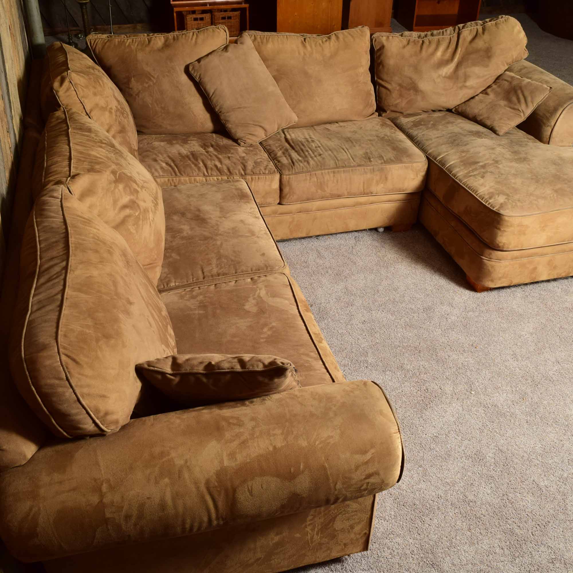 Tan Micorsuede Three-Piece Sectional Sofa