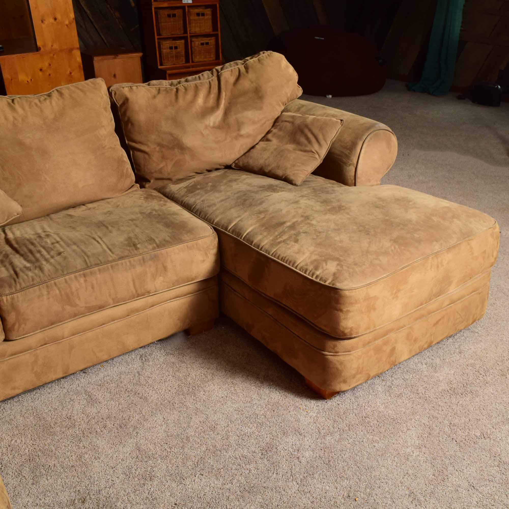Tan Micorsuede Three-Piece Sectional Sofa