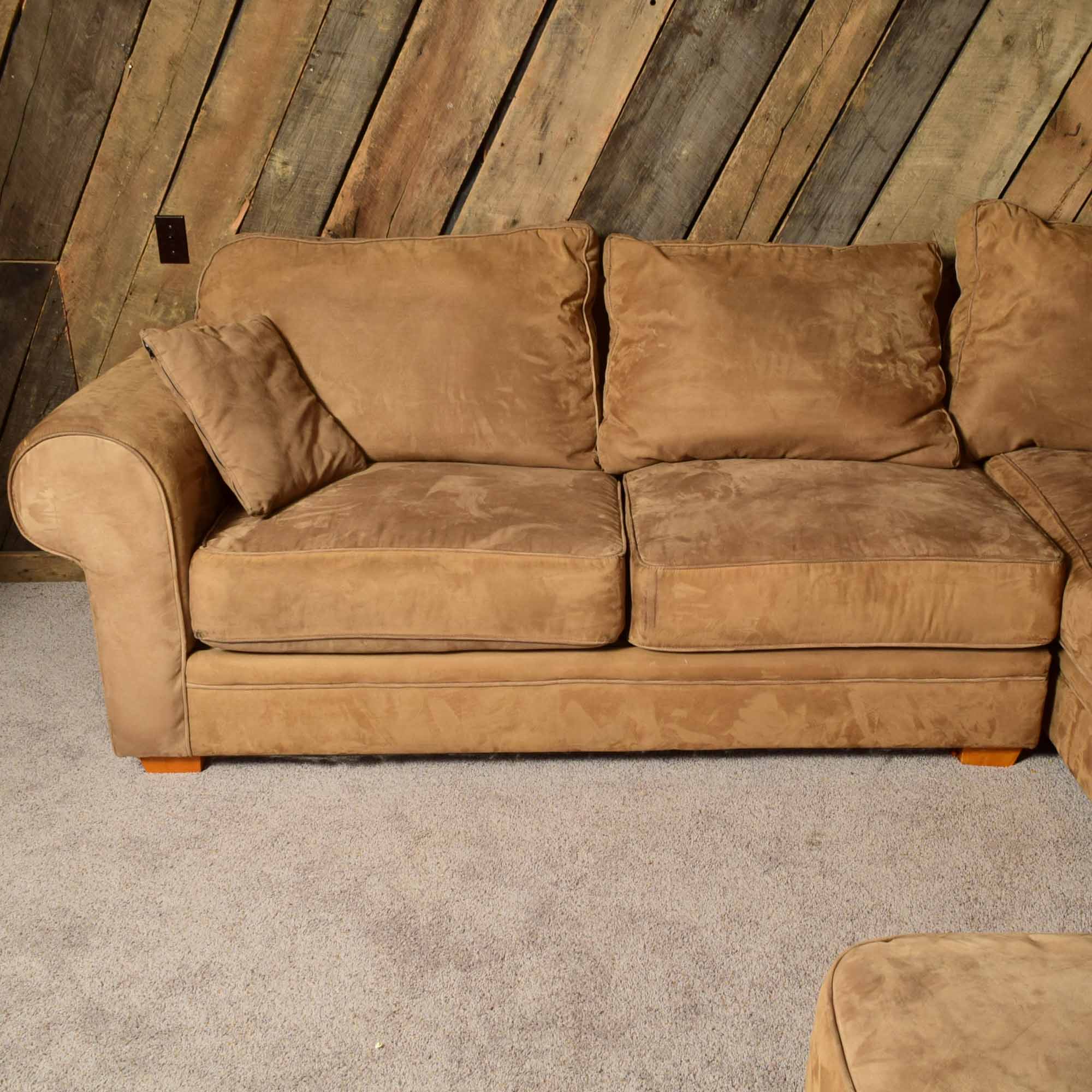Tan Micorsuede Three-Piece Sectional Sofa