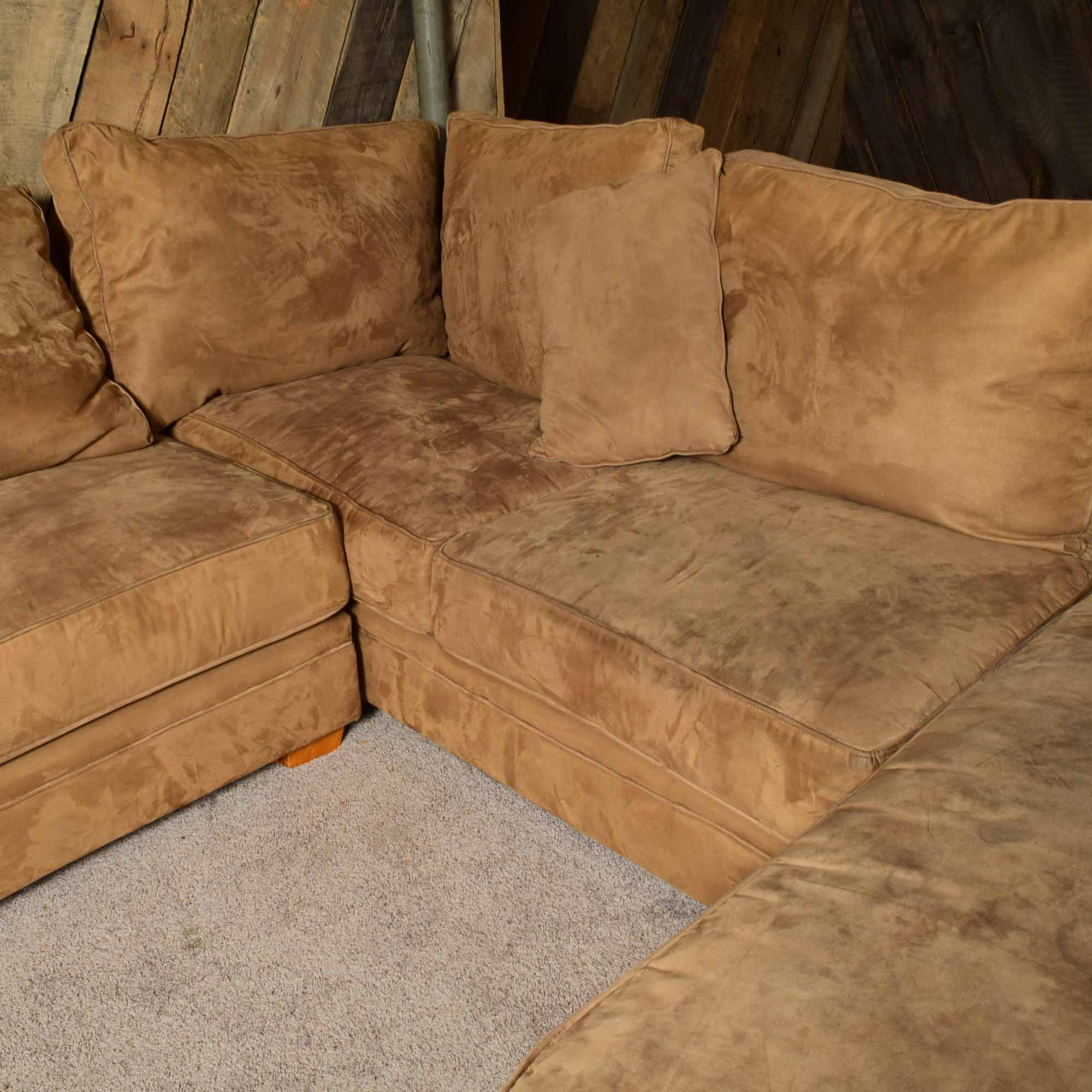 Tan Micorsuede Three-Piece Sectional Sofa
