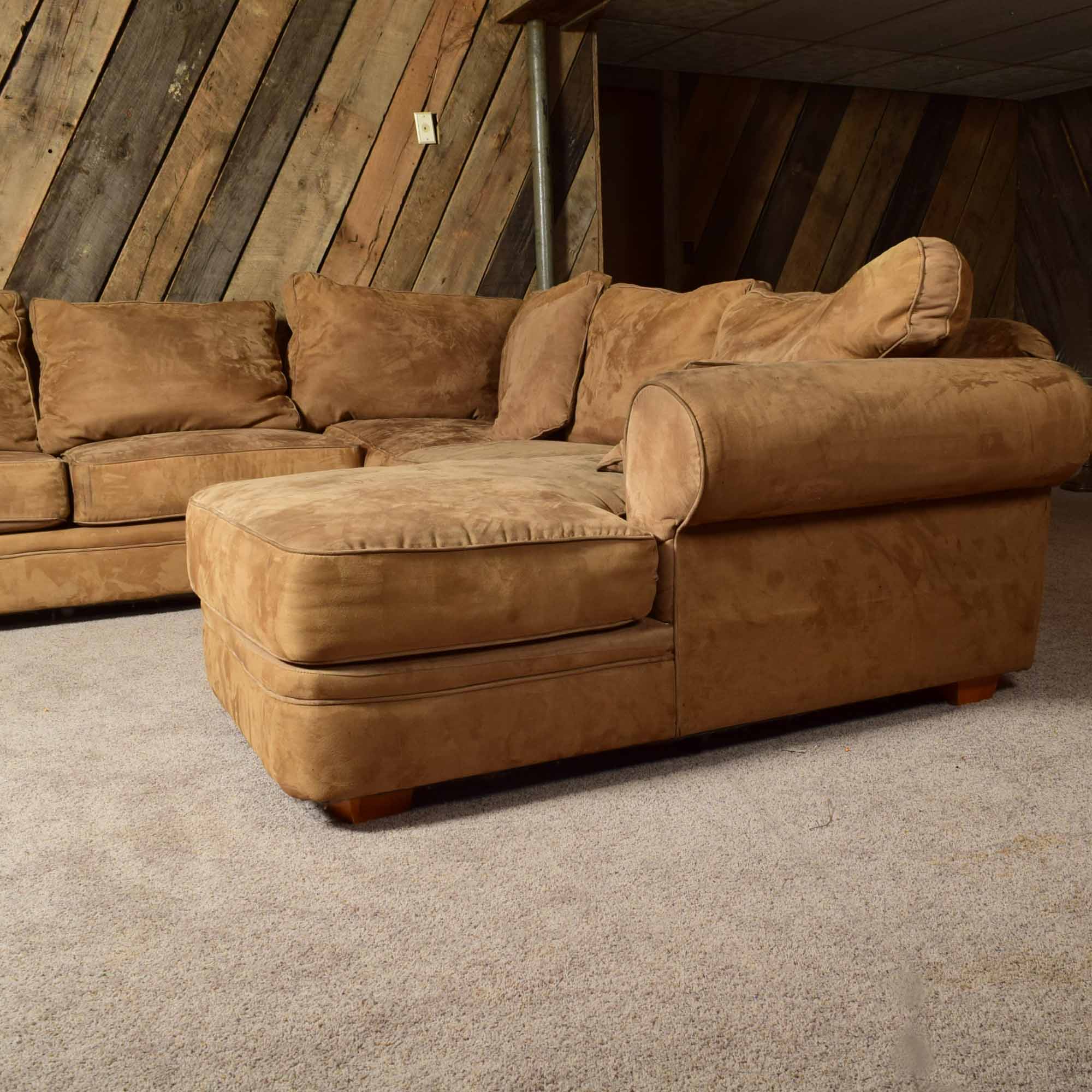 Tan Micorsuede Three-Piece Sectional Sofa