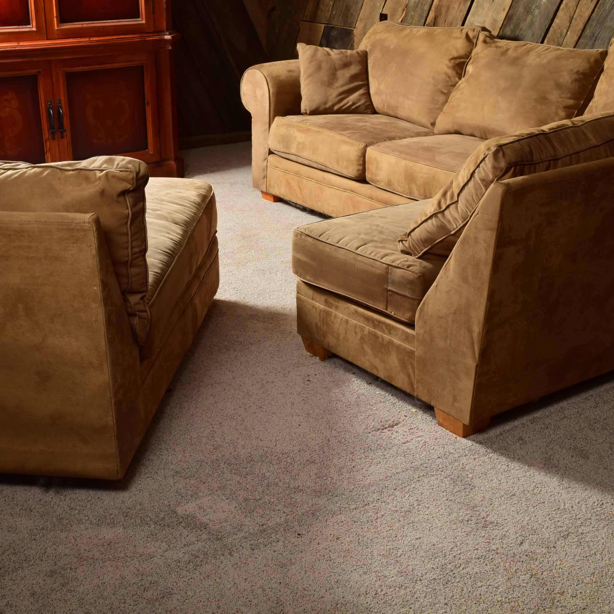 Tan Micorsuede Three-Piece Sectional Sofa
