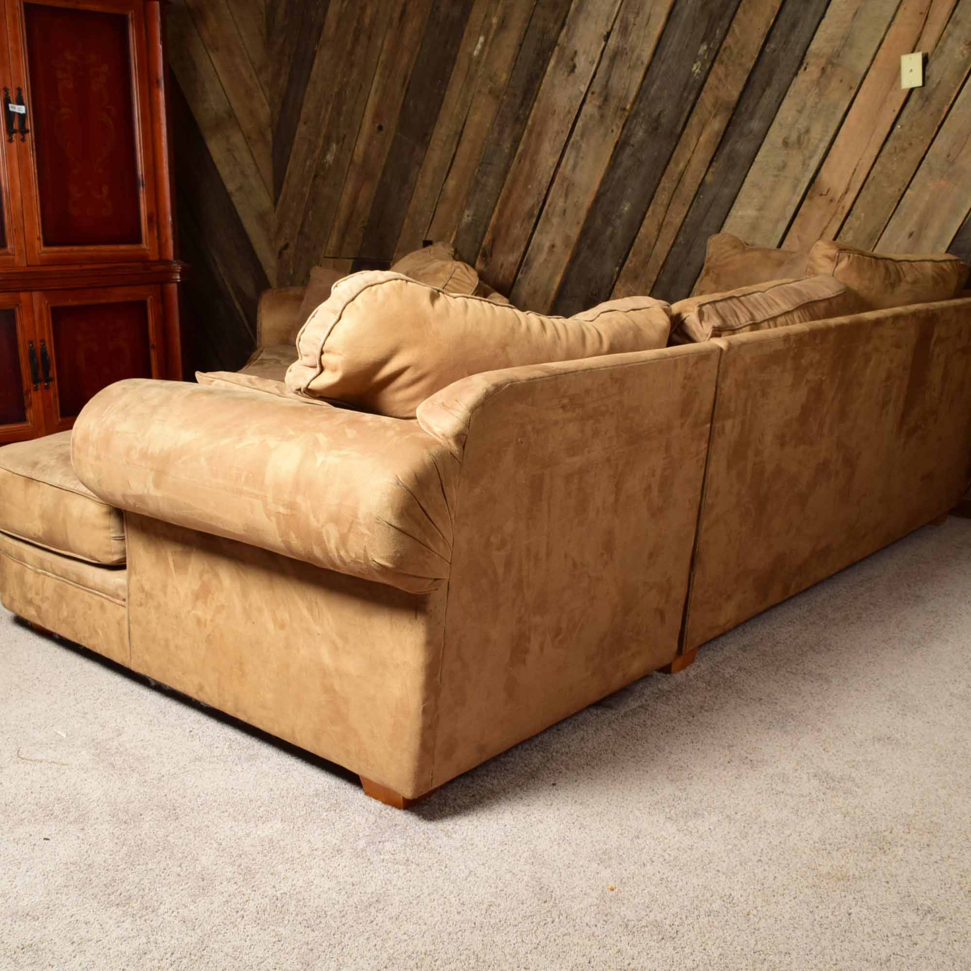 Tan Micorsuede Three-Piece Sectional Sofa