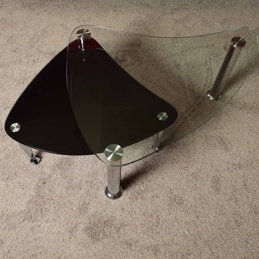 Two-Tier Chrome and Glass Kidney Shaped Coffee Table