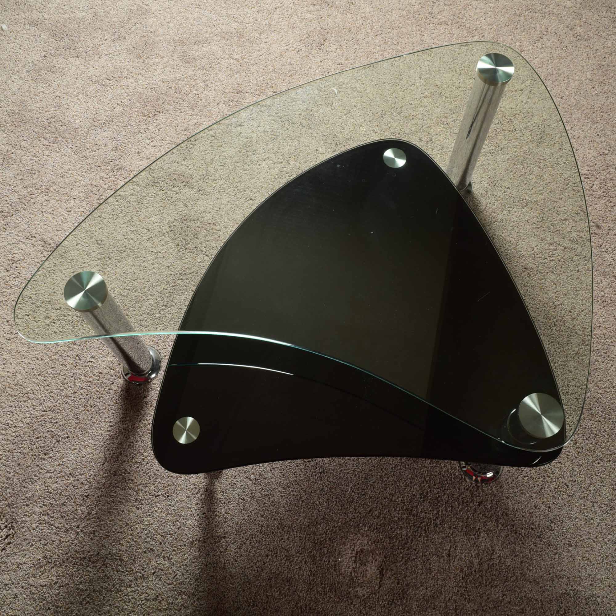 Two-Tier Chrome and Glass Kidney Shaped Coffee Table