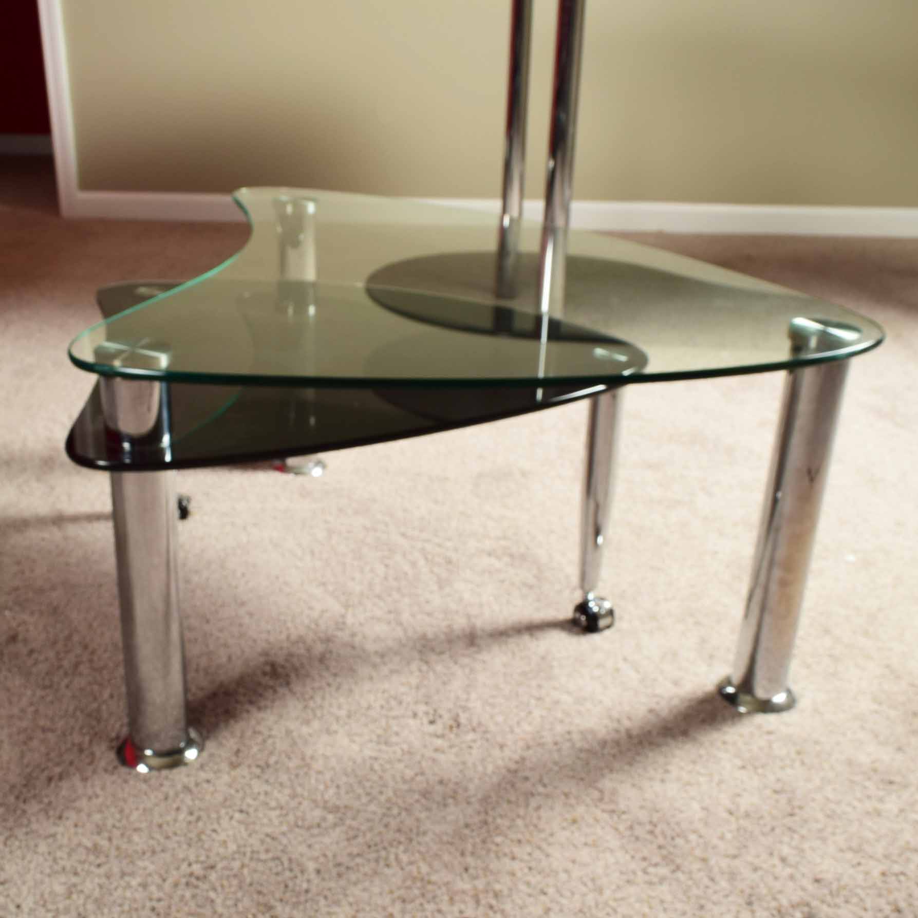 Two-Tier Chrome and Glass Kidney Shaped Coffee Table