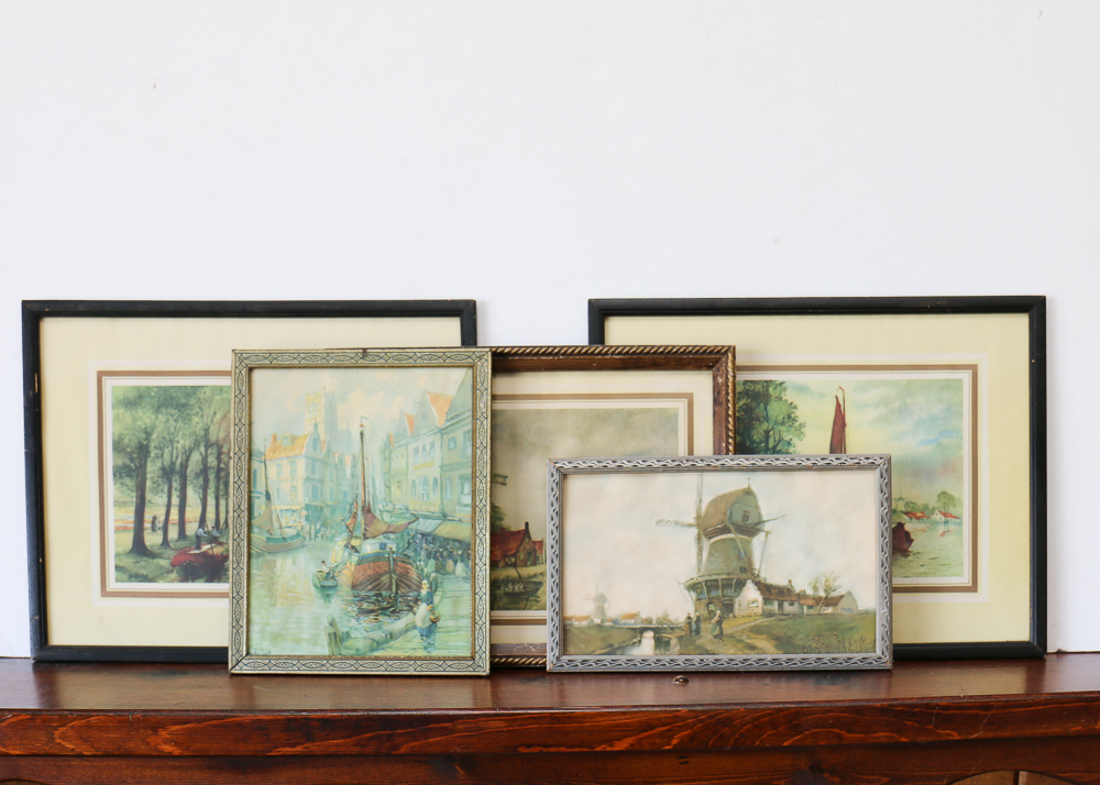 Dutch Windmill and Canal Landscape Prints