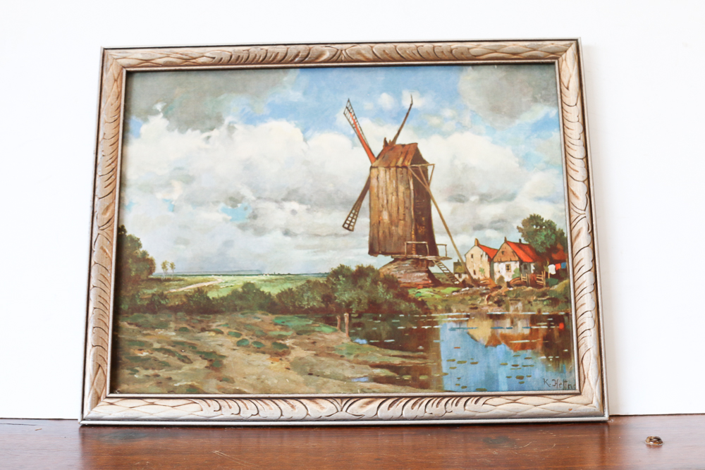 Vintage Lithographic Windmill Framed Print