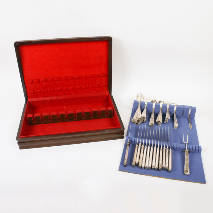 73-Piece Chased Classic Lunt Sterling Silver Flatware with Chest