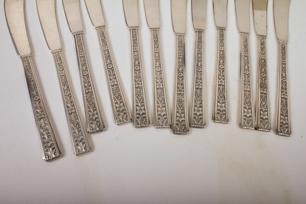 73-Piece Chased Classic Lunt Sterling Silver Flatware with Chest